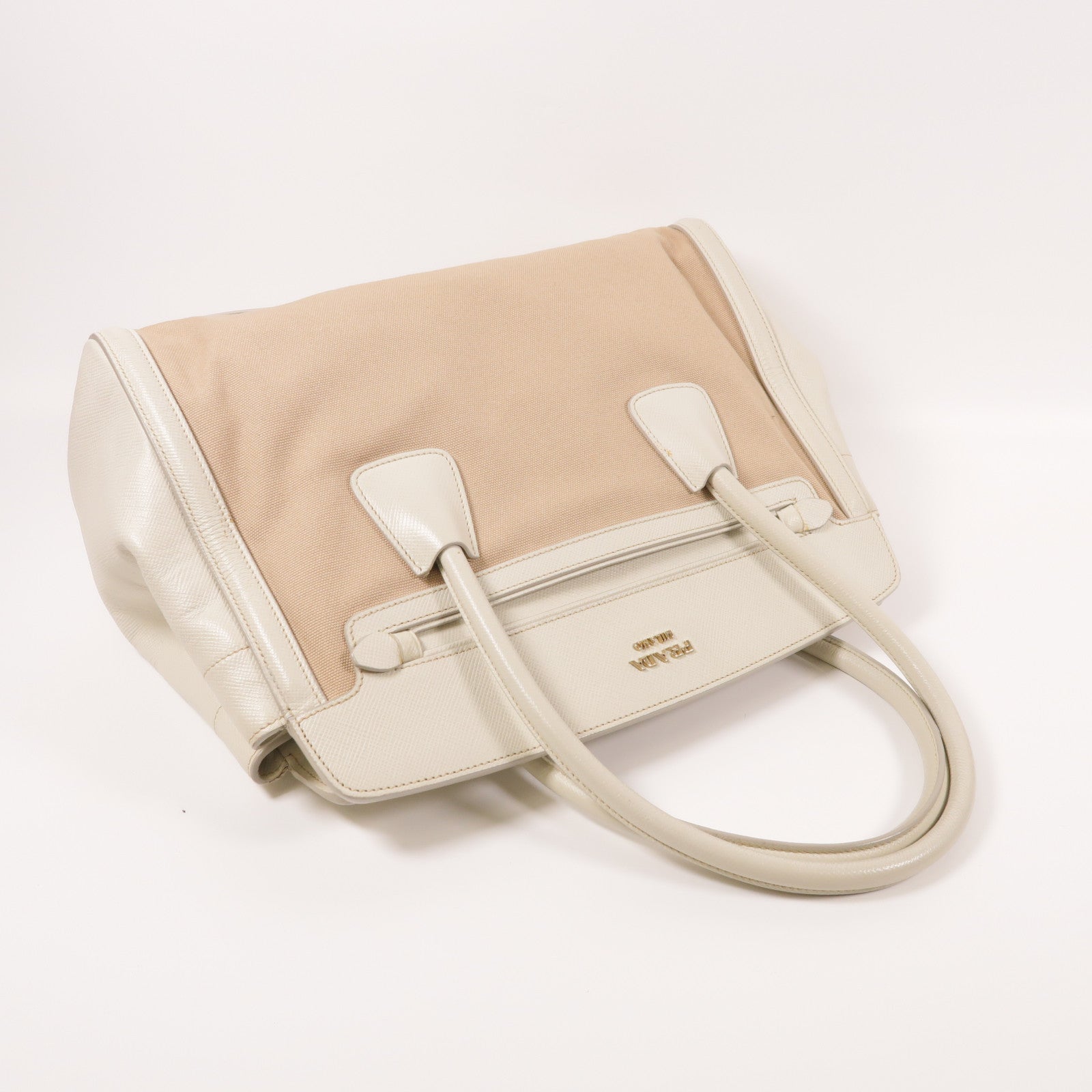 PRADA 帆布/皮革Tote Bag金扣手挽袋