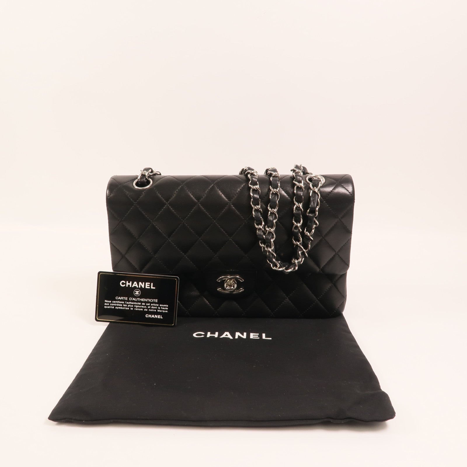 CHANEL 羊皮皮革Classic 25銀扣鏈帶肩背袋