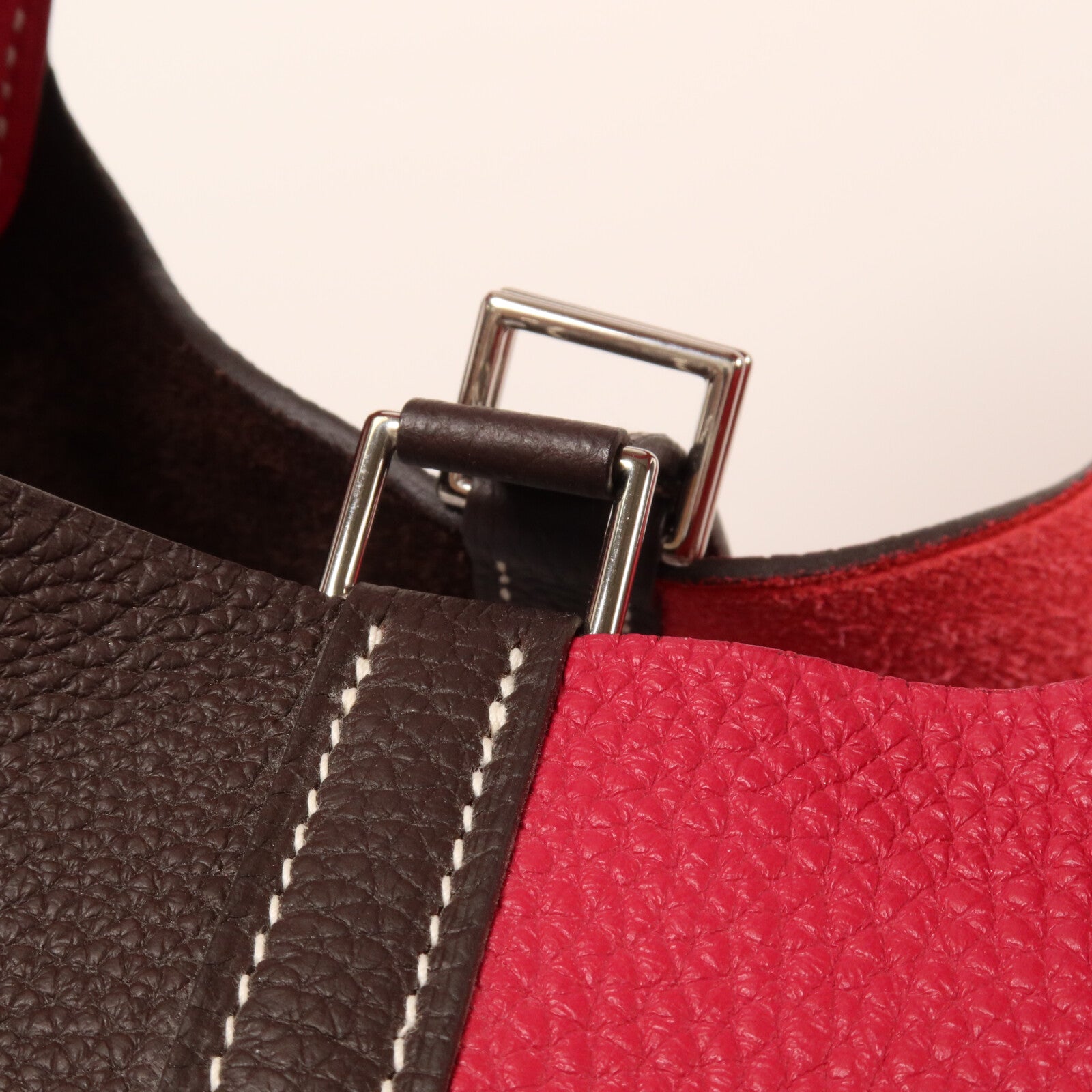 HERMES Clemence皮革Picotin PM手挽袋Rouge Sellier/Framboise