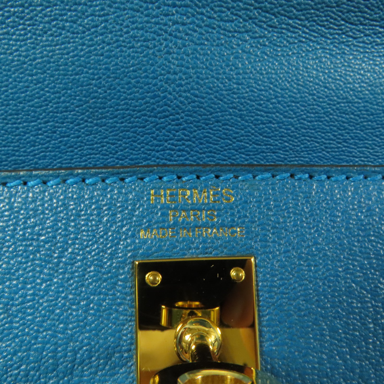 HERMES Chevre皮革Kelly 25金扣手挽肩背兩用袋Blue Zanzibar