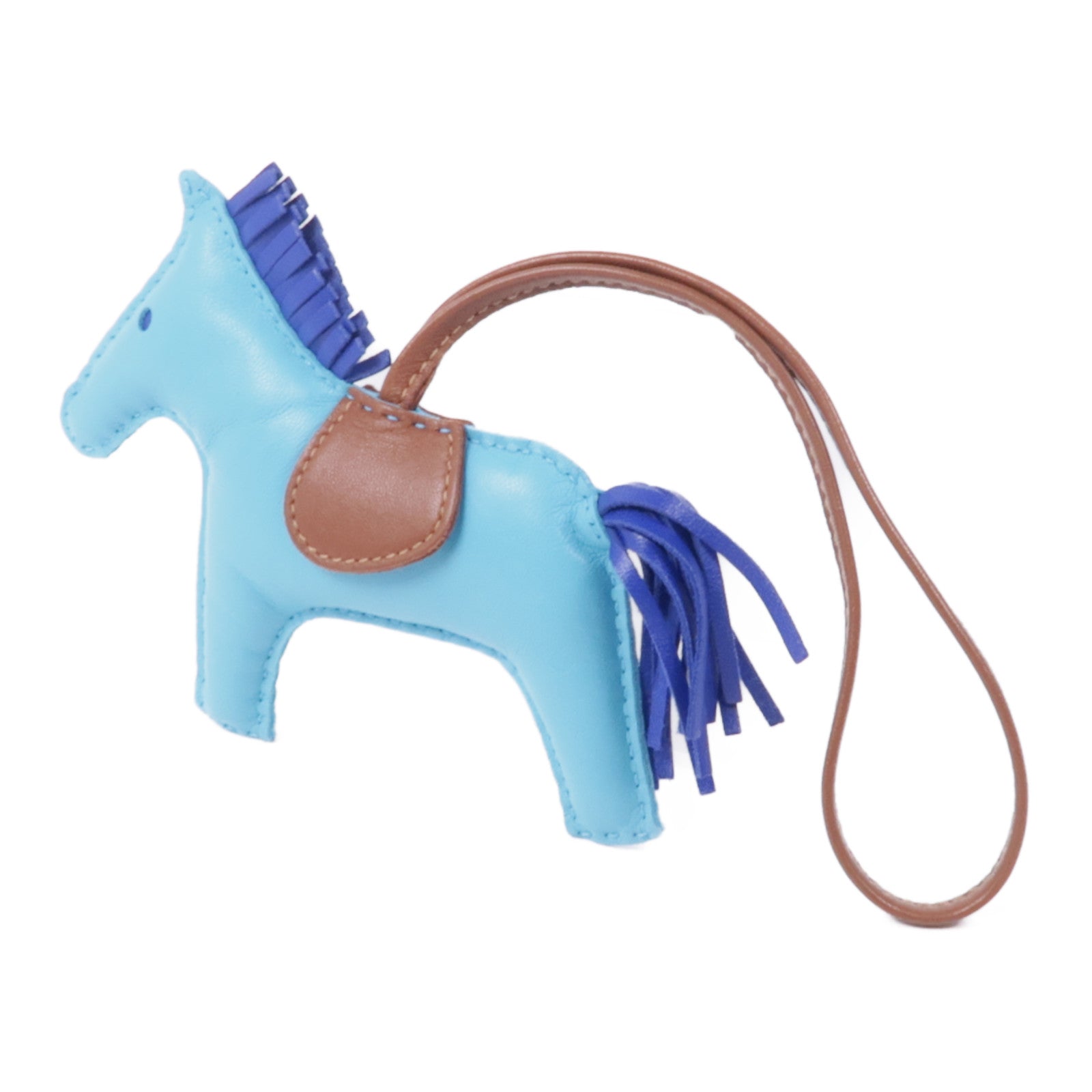 HERMES Rodeo GM Charm Milo Leather Blue Brown