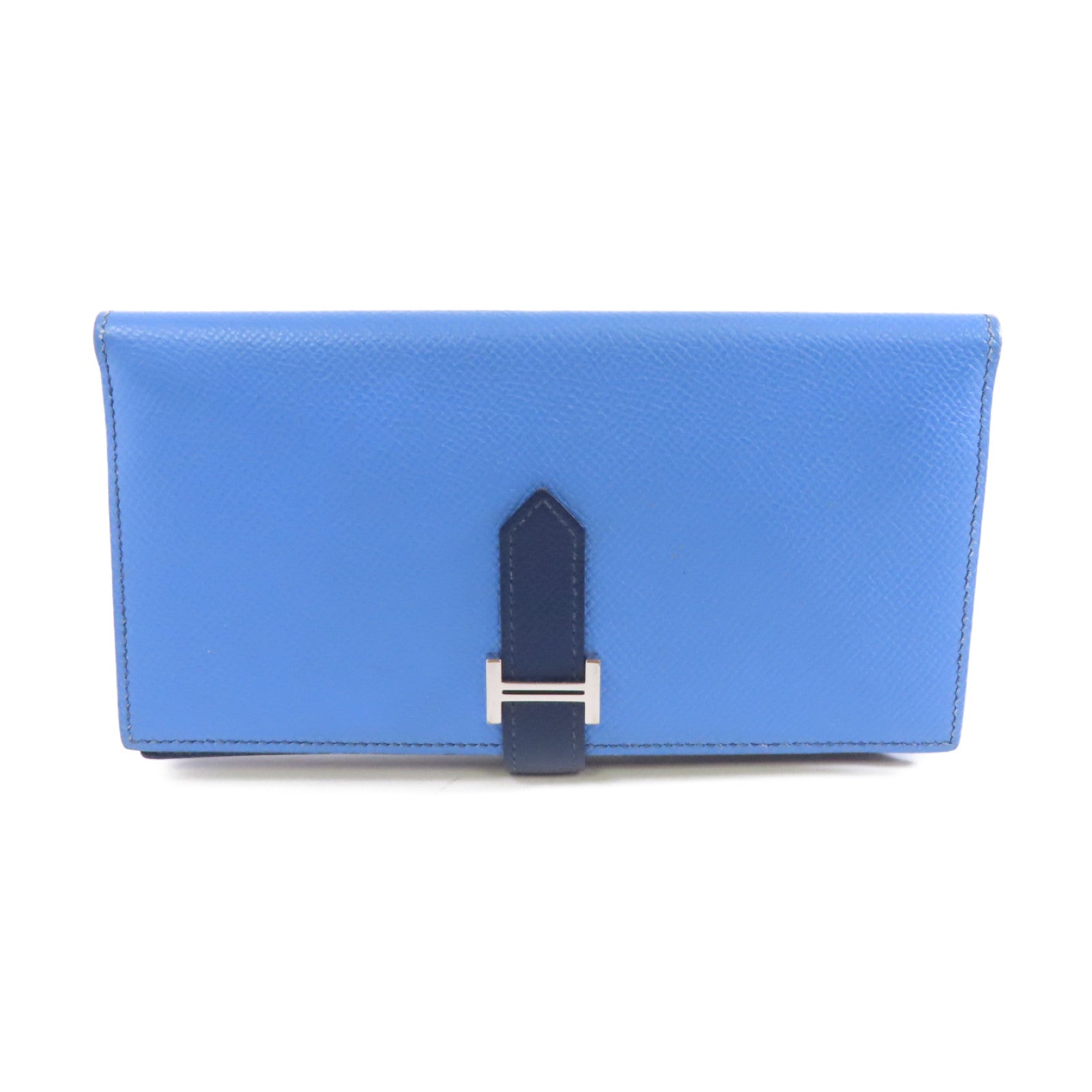 HERMES 【激減優惠】Epsom皮革Bearn Wallet銀扣長錢包Azur/Bleu Saphir藍色