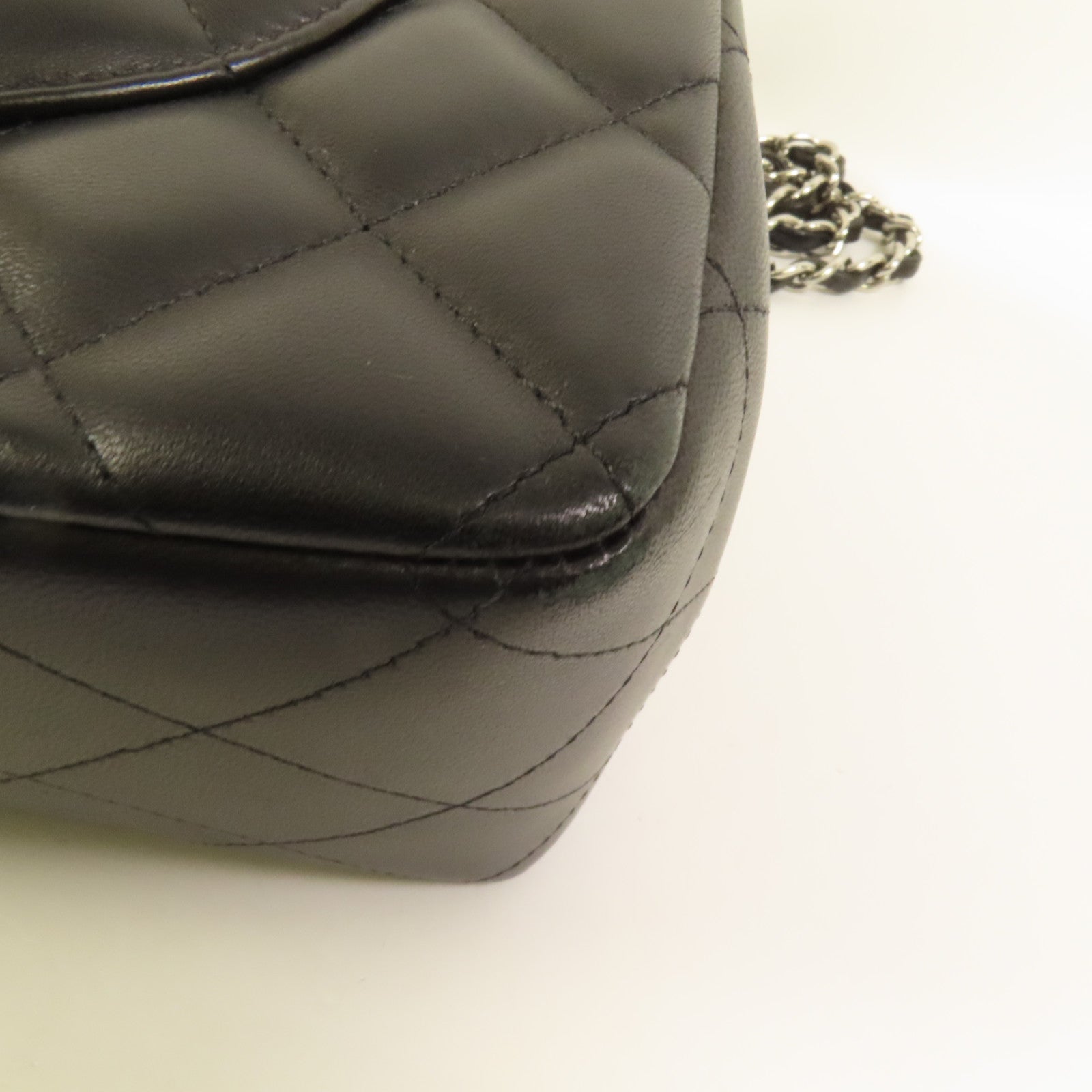 CHANEL 羊皮皮革Large Classic銀扣鏈帶肩背袋