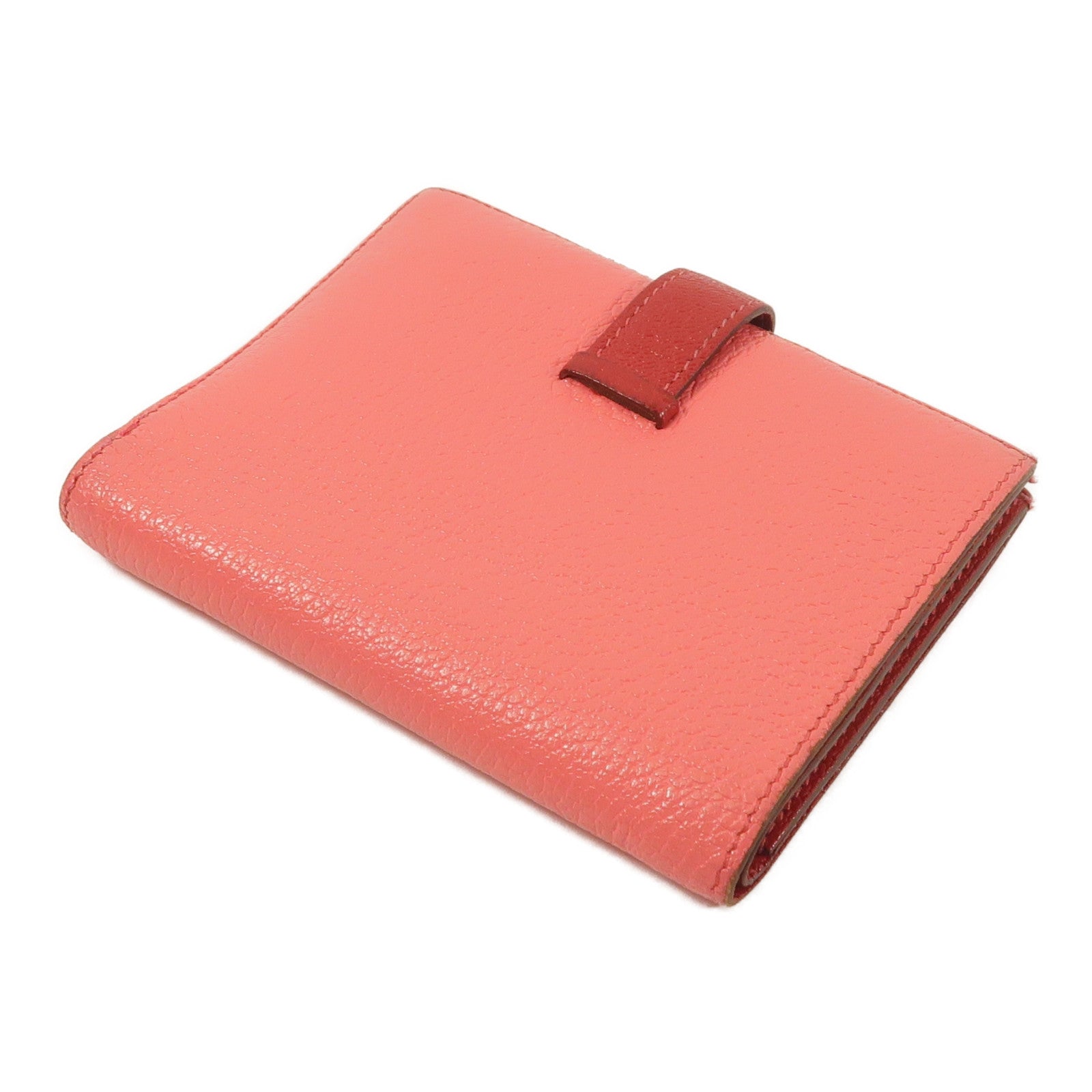 HERMES Chevre皮革Bearn Compact Wallet錢包Rose Lipstick/Rouge Casaque