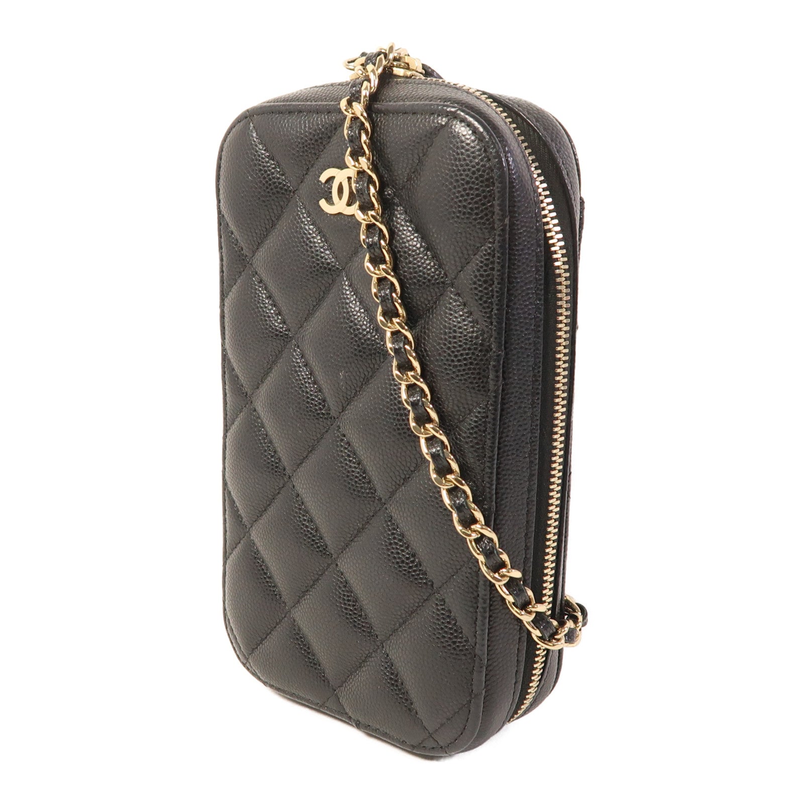 CHANEL 牛皮皮革Chain Shoulder金扣鏈帶肩背袋