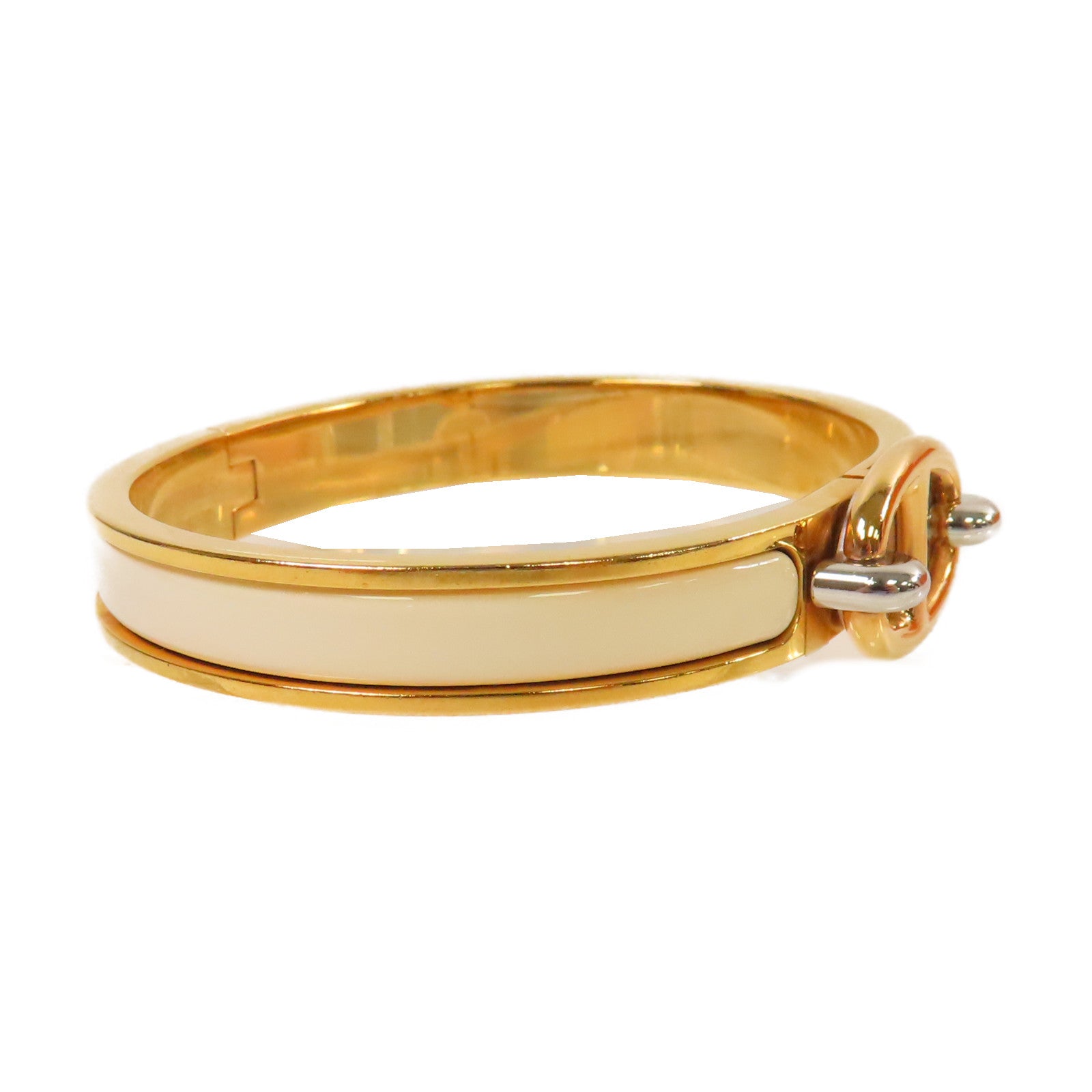 HERMES 金屬/琺瑯Mini Clic Chaine D'Ancre Bracelet金扣手鐲杏色/金色