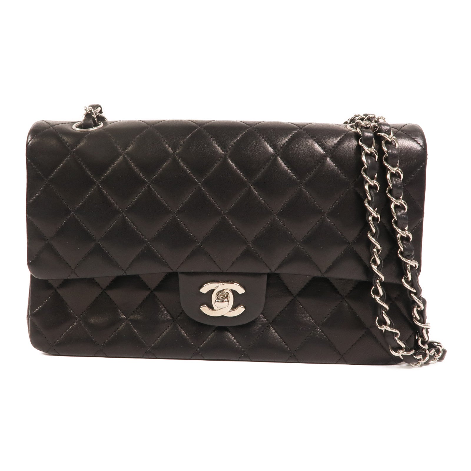 CHANEL 羊皮皮革Classic 25銀扣鏈帶肩背袋
