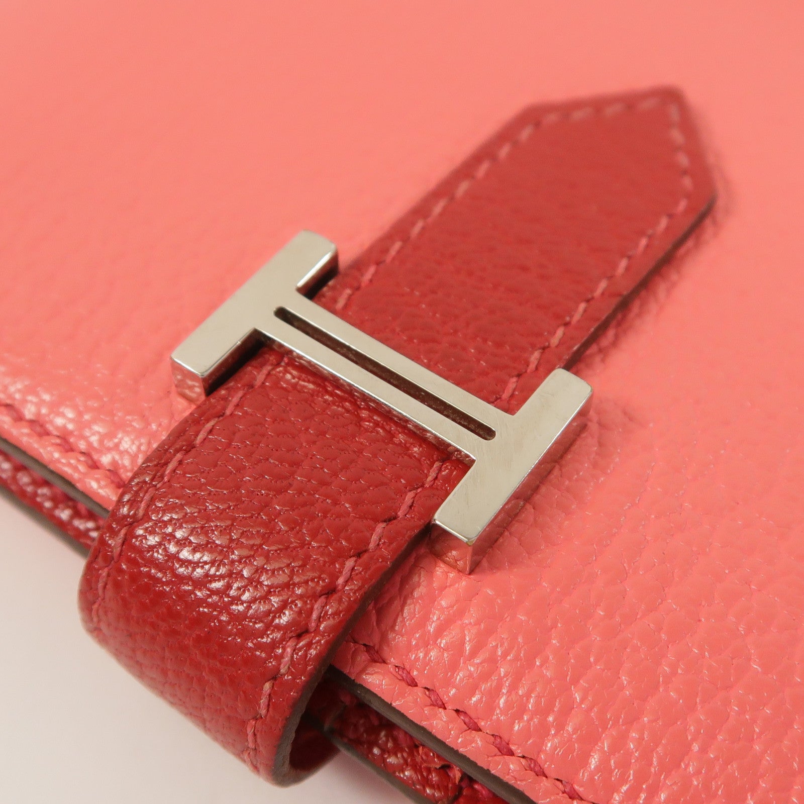 HERMES Chevre皮革Bearn Compact Wallet錢包Rose Lipstick/Rouge Casaque