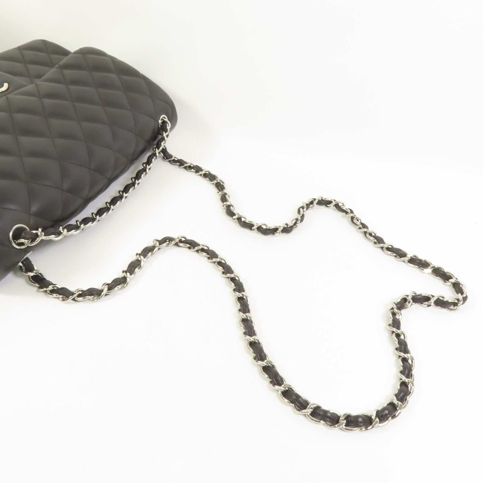 CHANEL 羊皮皮革Large Classic銀扣鏈帶肩背袋