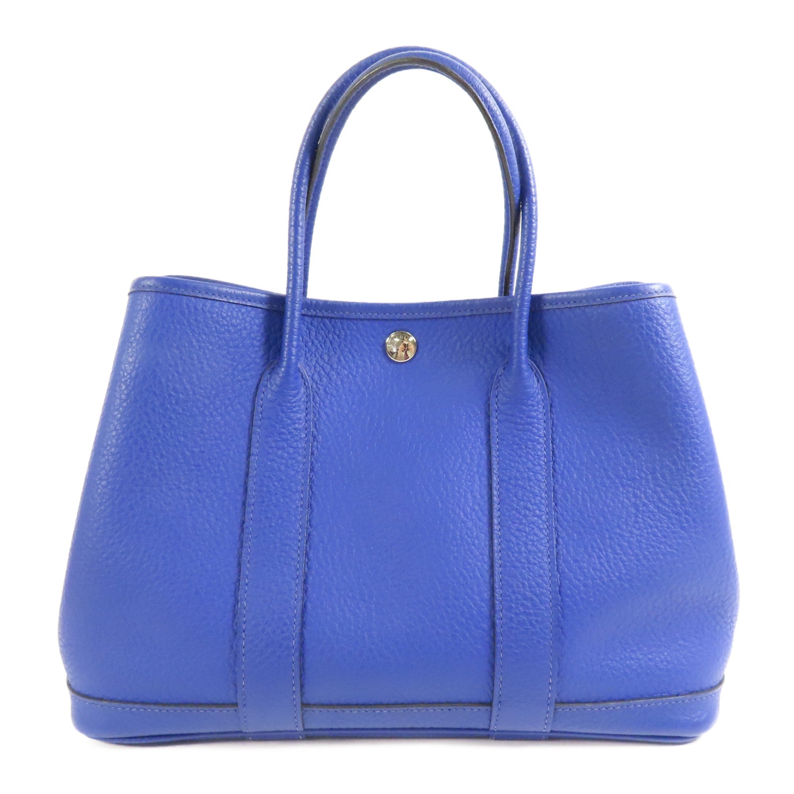HERMES Negonda皮革Garden Party TPM銀扣手挽袋Bleu Electrique