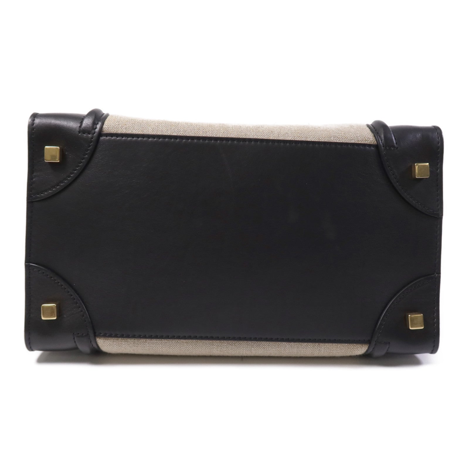 CELINE 麻質/牛皮皮革Mini Luggage金扣手挽袋