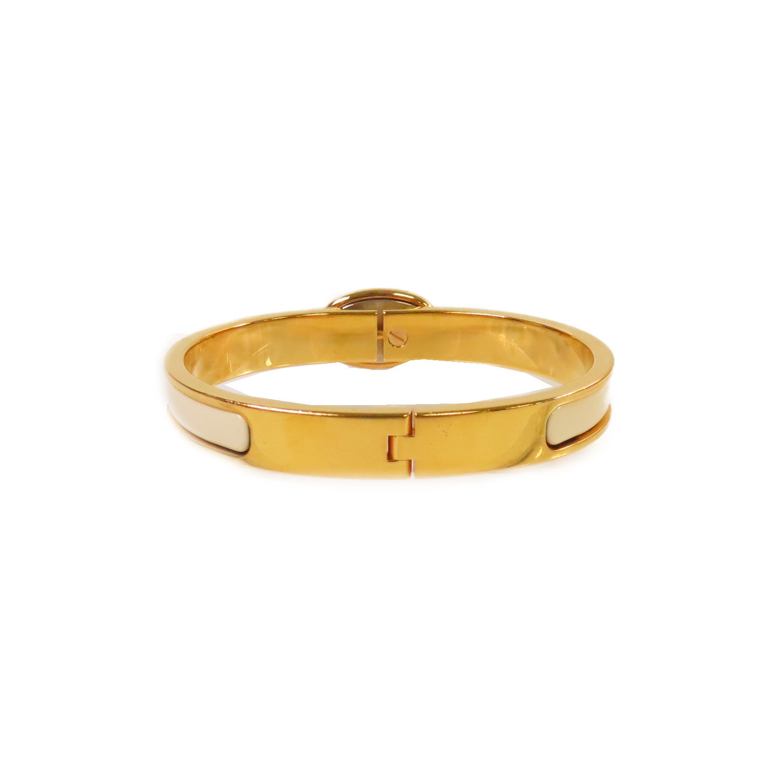 HERMES 金屬/琺瑯Mini Clic Chaine D'Ancre Bracelet金扣手鐲杏色/金色