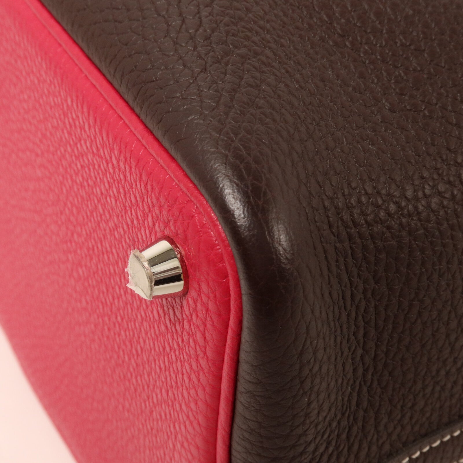 HERMES Clemence皮革Picotin PM手挽袋Rouge Sellier/Framboise