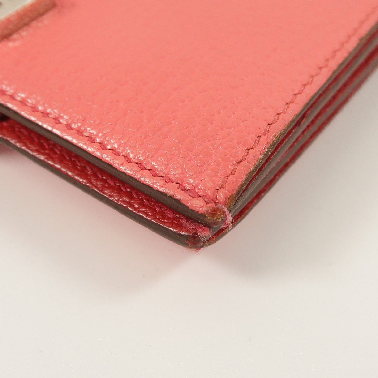 HERMES Chevre皮革Bearn Compact Wallet錢包Rose Lipstick/Rouge Casaque