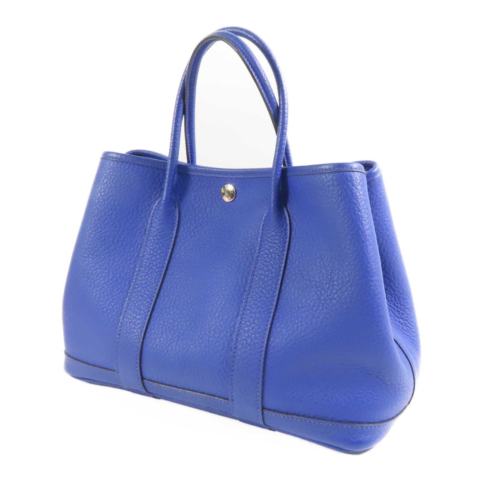 HERMES Negonda皮革Garden Party TPM銀扣手挽袋Bleu Electrique