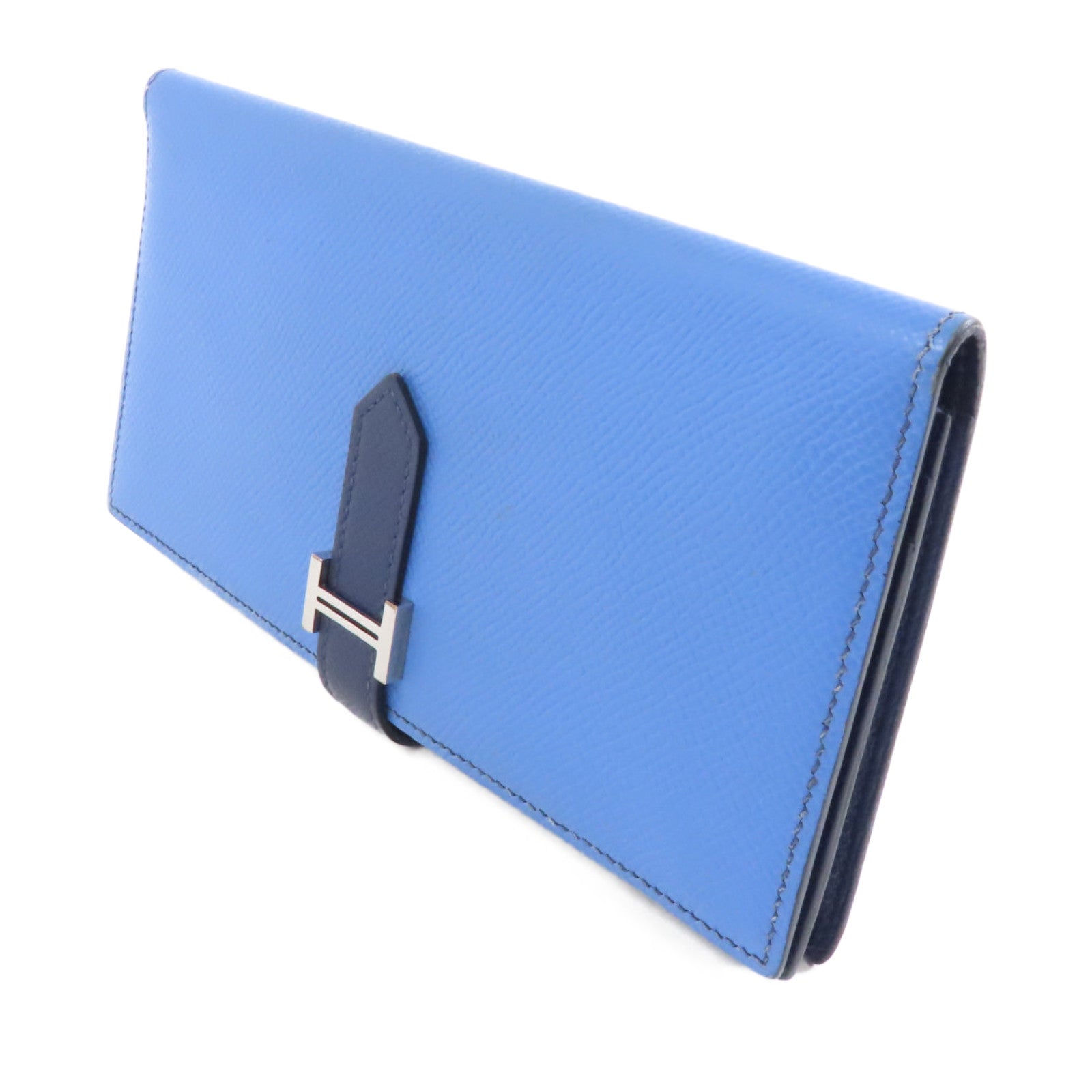 HERMES 【激減優惠】Epsom皮革Bearn Wallet銀扣長錢包Azur/Bleu Saphir藍色