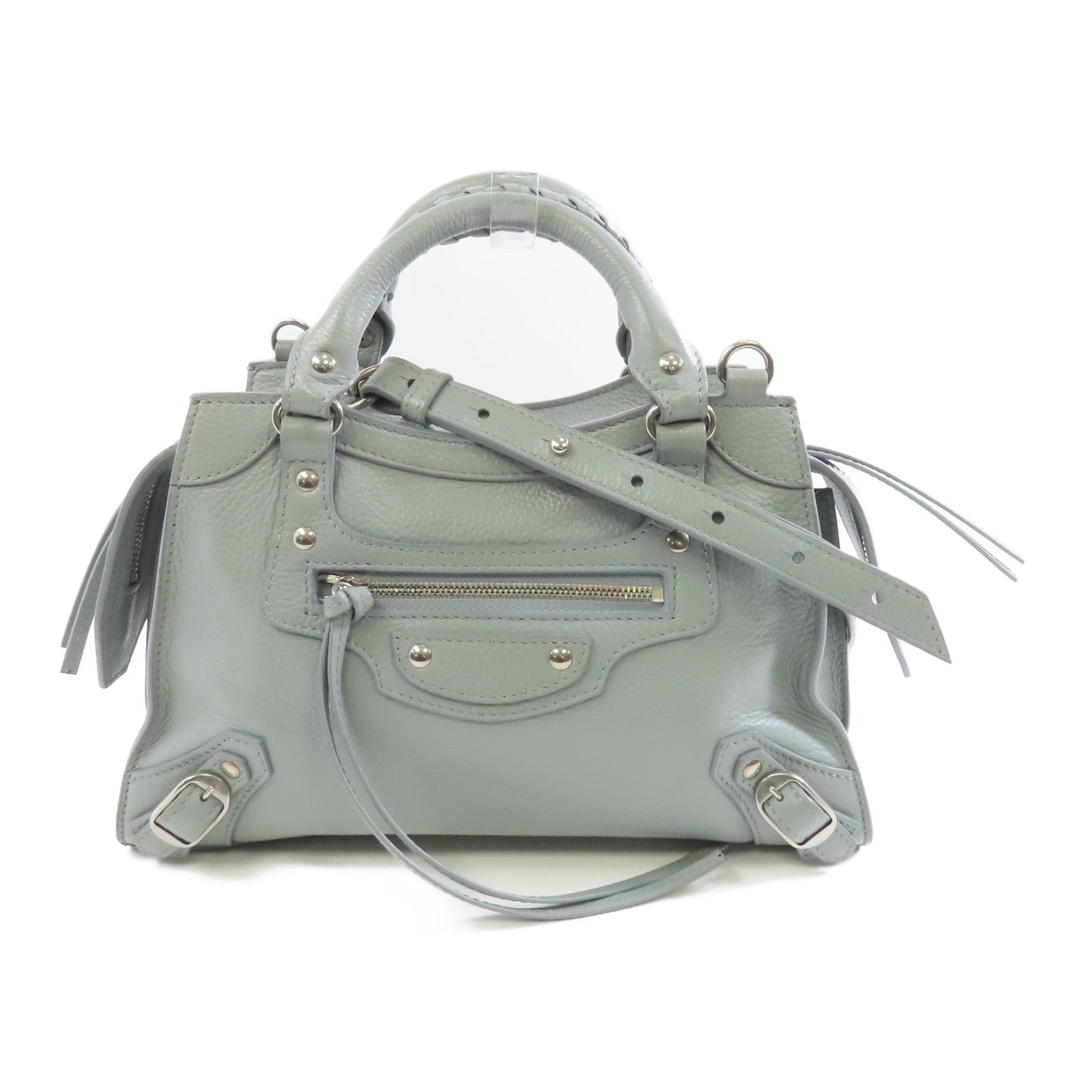 BALENCIAGA 牛皮皮革Neo Classic Mini銀扣手挽肩背兩用袋灰色