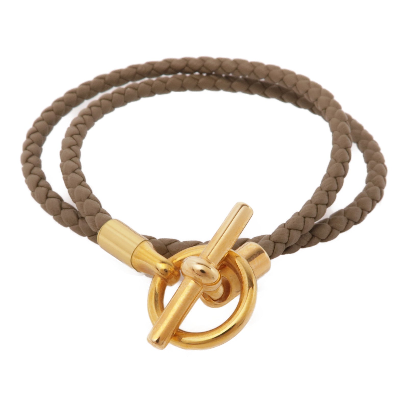 HERMES 牛皮皮革Glenan Double Tour Bracelet手鏈Etoupe/灰色