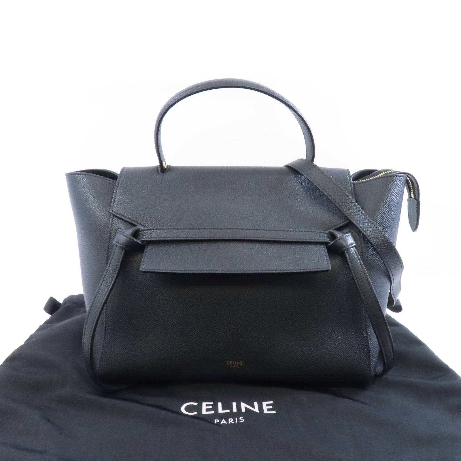 CELINE 牛皮皮革Belt Bag金扣手挽肩背兩用袋黑色