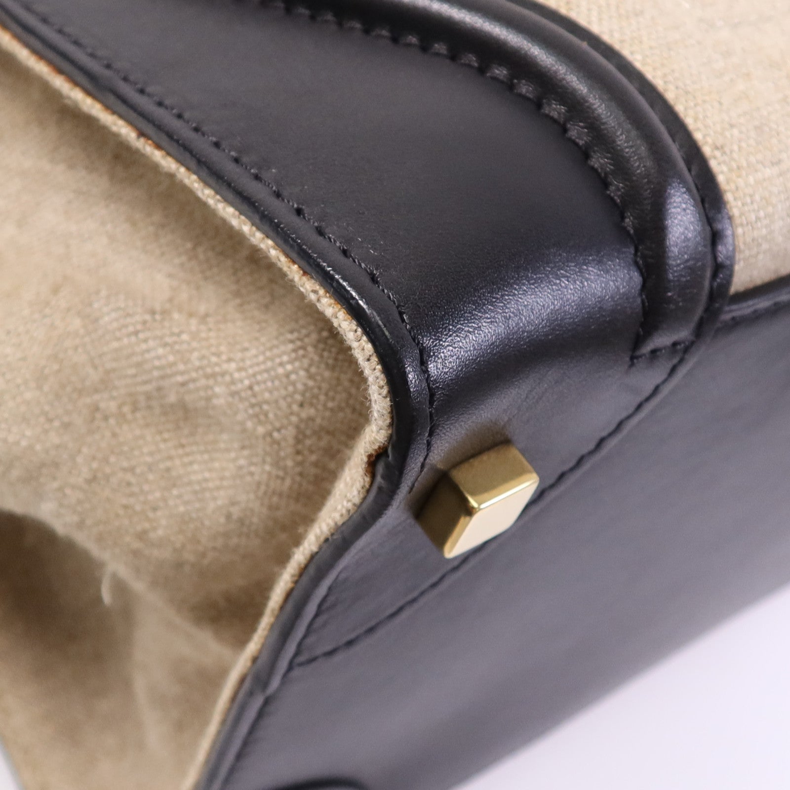 CELINE 麻質/牛皮皮革Mini Luggage金扣手挽袋