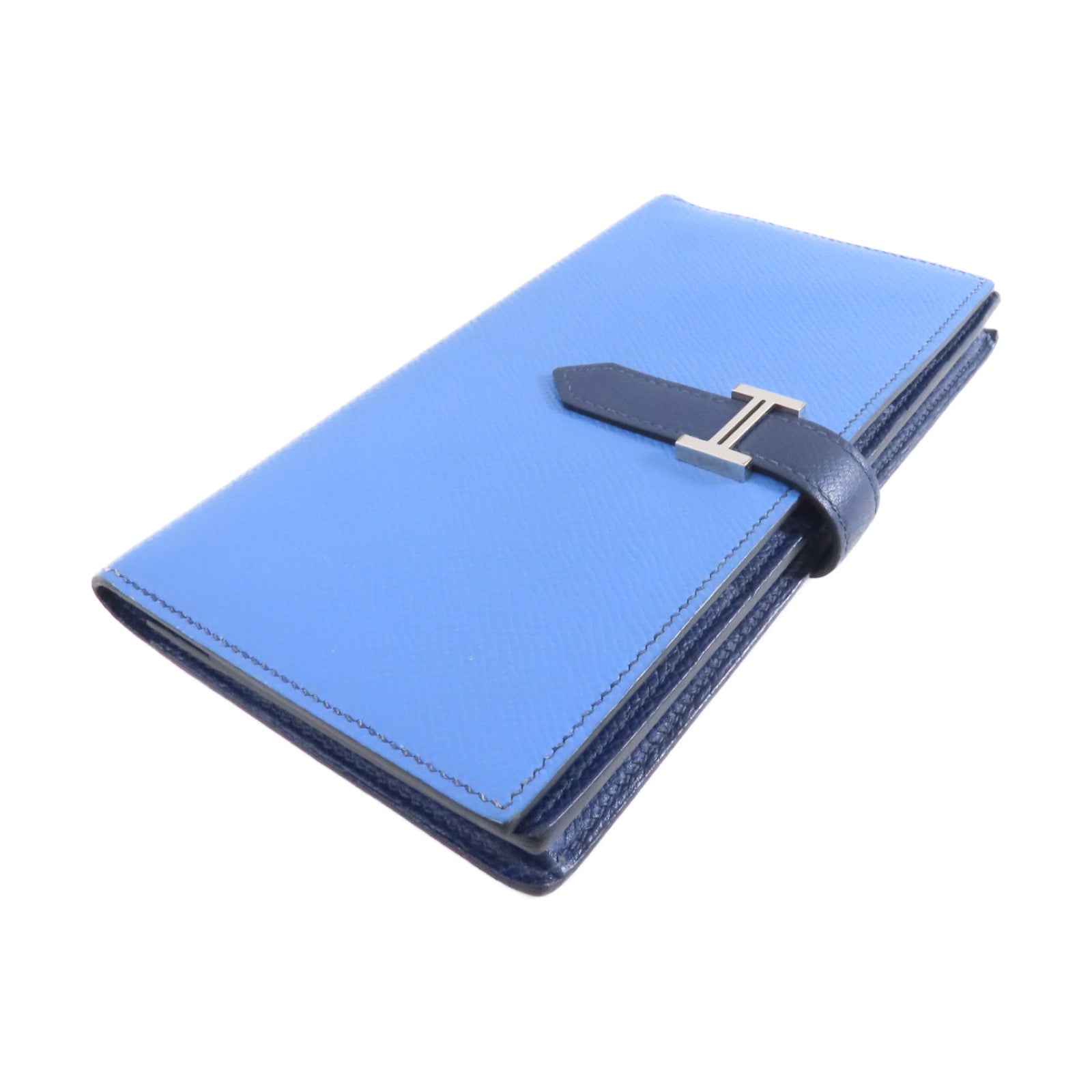 HERMES 【激減優惠】Epsom皮革Bearn Wallet銀扣長錢包Azur/Bleu Saphir藍色