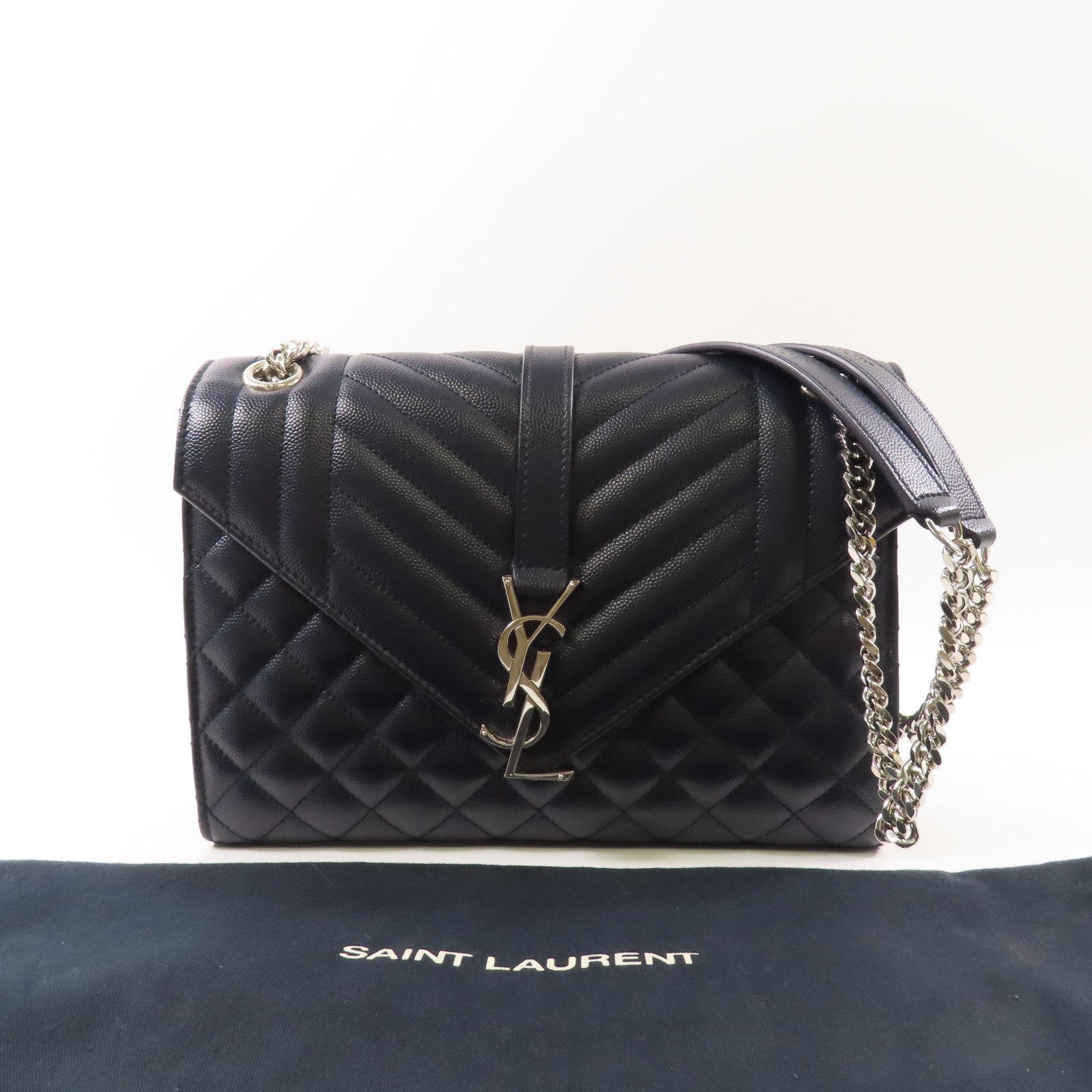 SAINT LAURENT 牛皮皮革Chain Shoulder銀扣鏈帶肩背袋