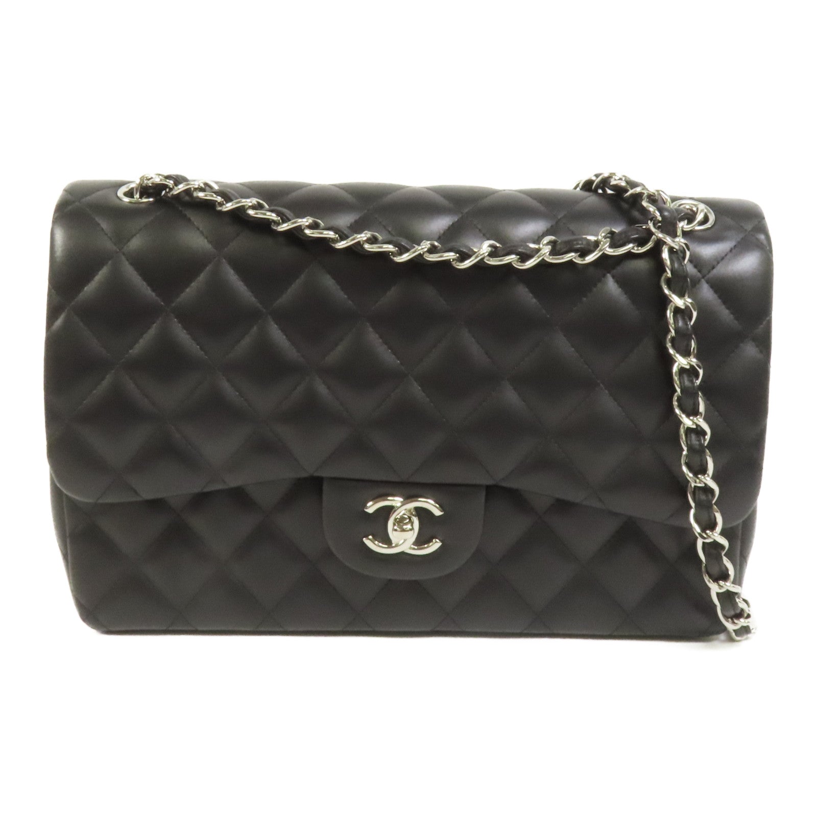 CHANEL 羊皮皮革Large Classic銀扣鏈帶肩背袋