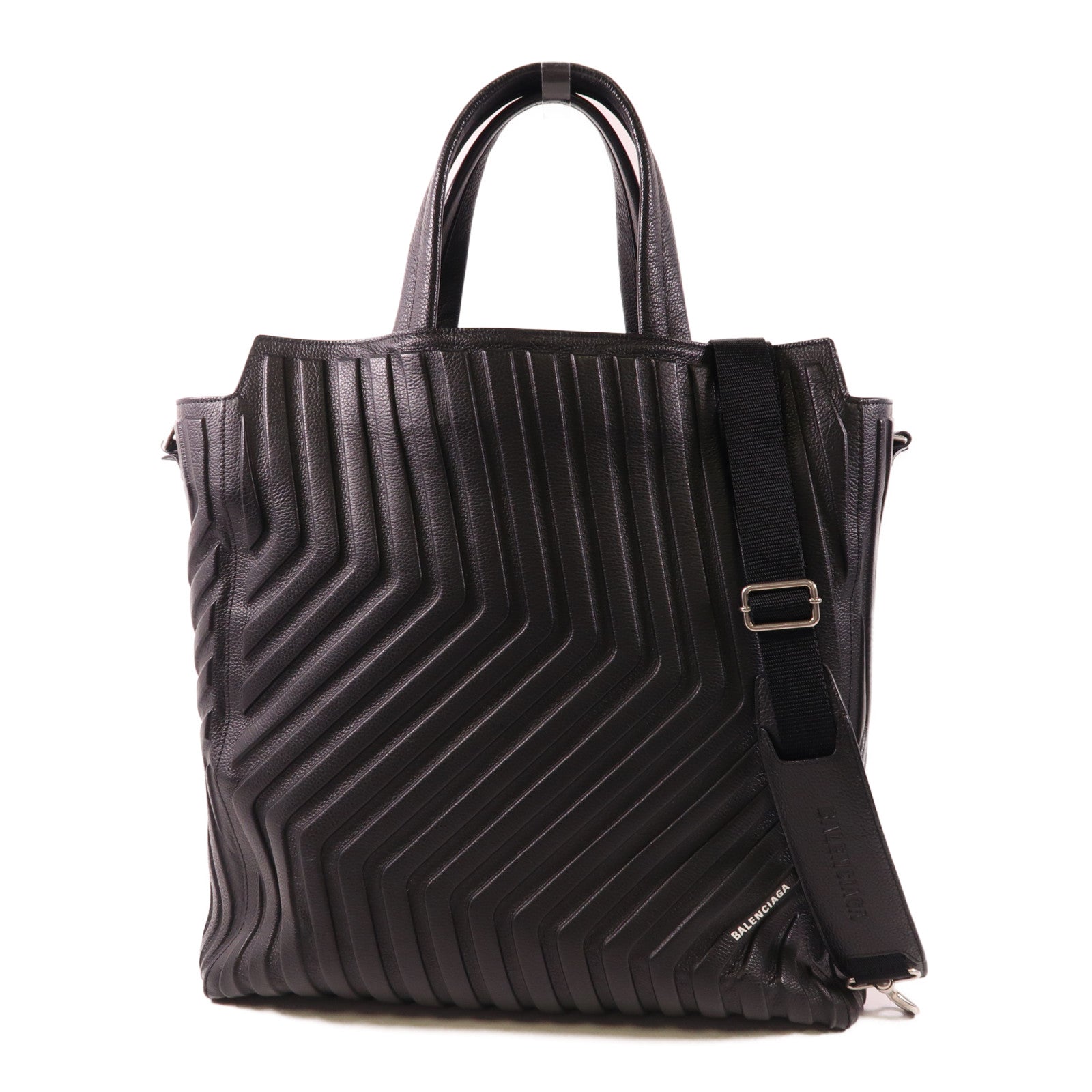 BALENCIAGA 皮革Car East-West M Tote銀扣手挽肩背兩用袋