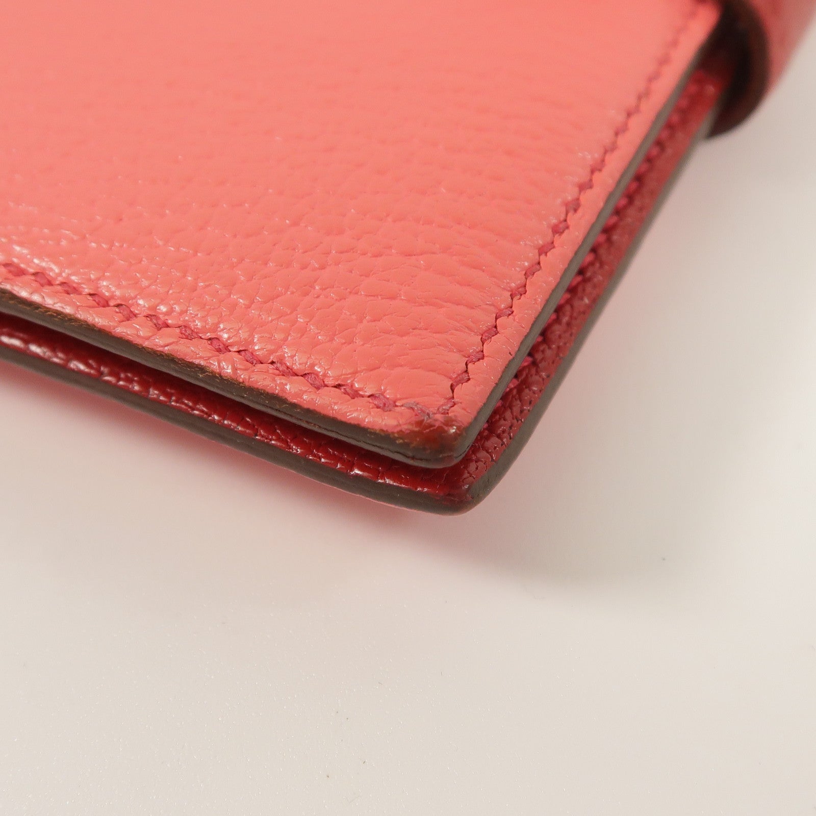 HERMES Chevre皮革Bearn Compact Wallet錢包Rose Lipstick/Rouge Casaque