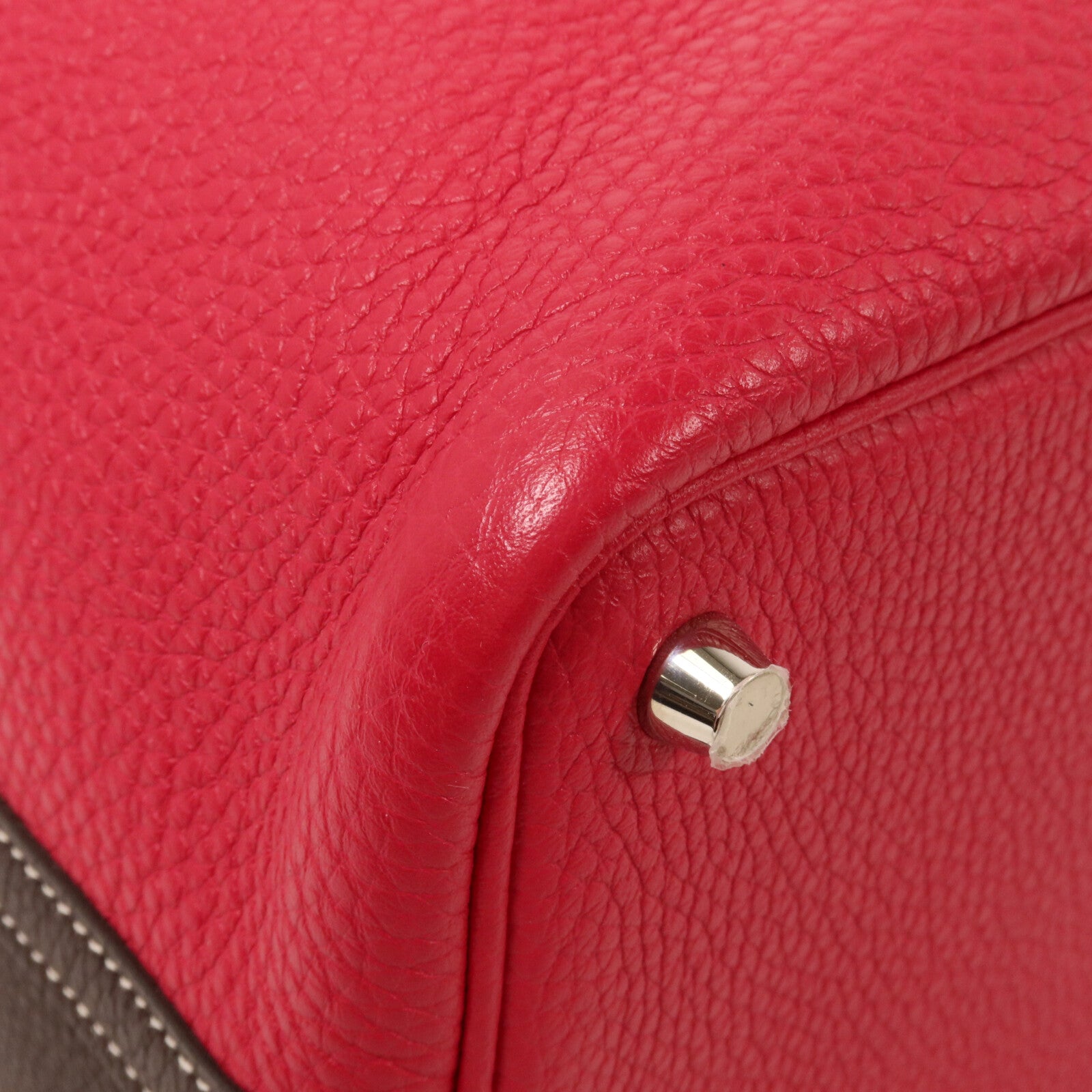 HERMES Clemence皮革Picotin PM手挽袋Rouge Sellier/Framboise