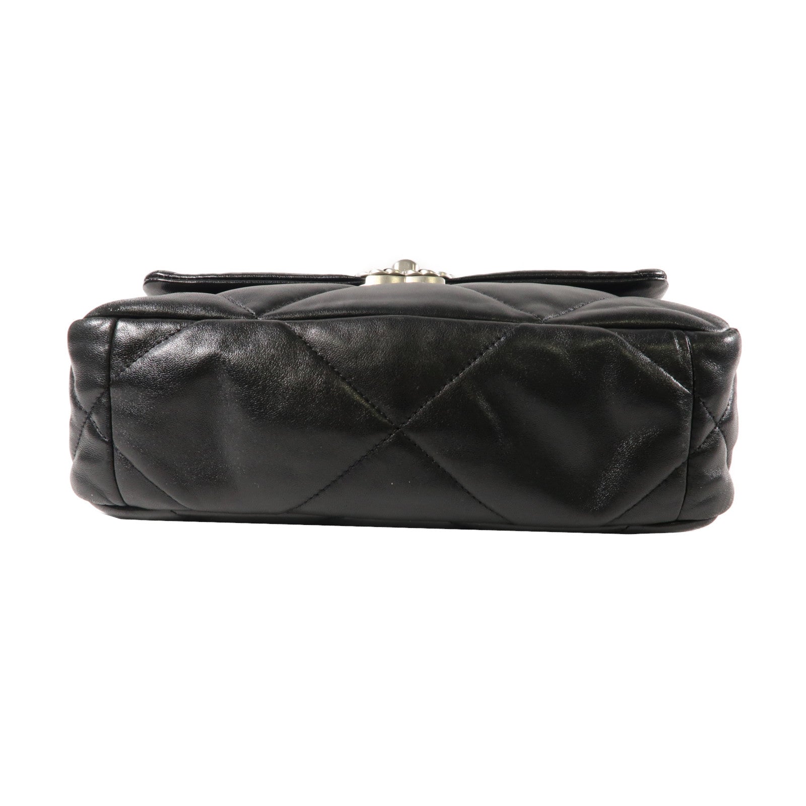 CHANEL 菱格羊皮皮革C19 Small 2 Way Chain Shoulder Bag銀扣鏈帶手挽肩背兩用袋黑色