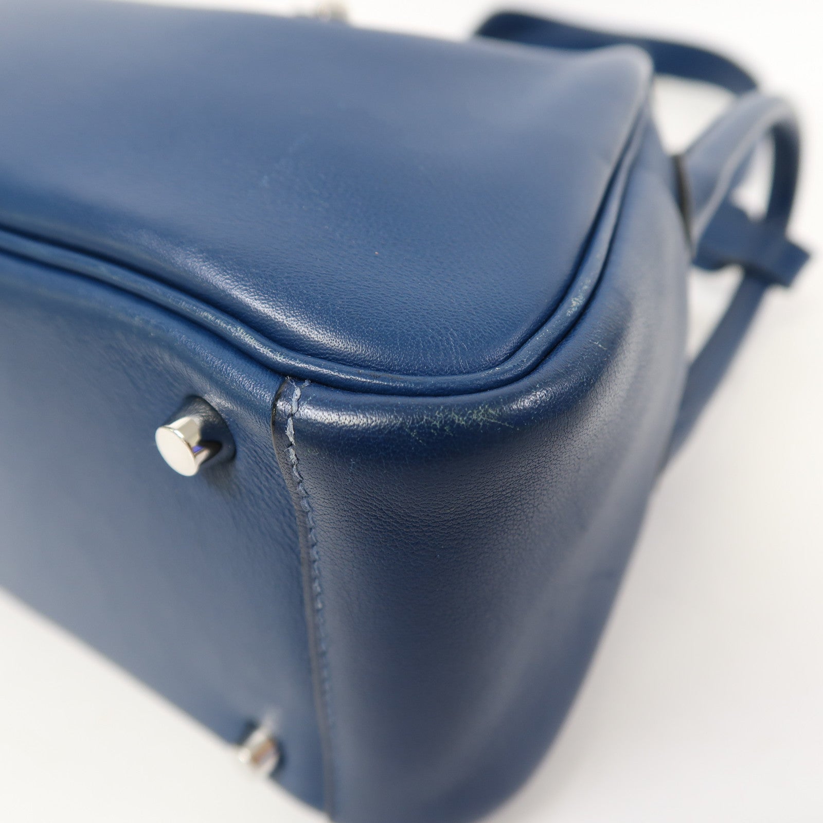 HERMES Swift皮革Mini Lindy銀扣手挽肩背兩用袋Bleu Saphir/寶石藍色