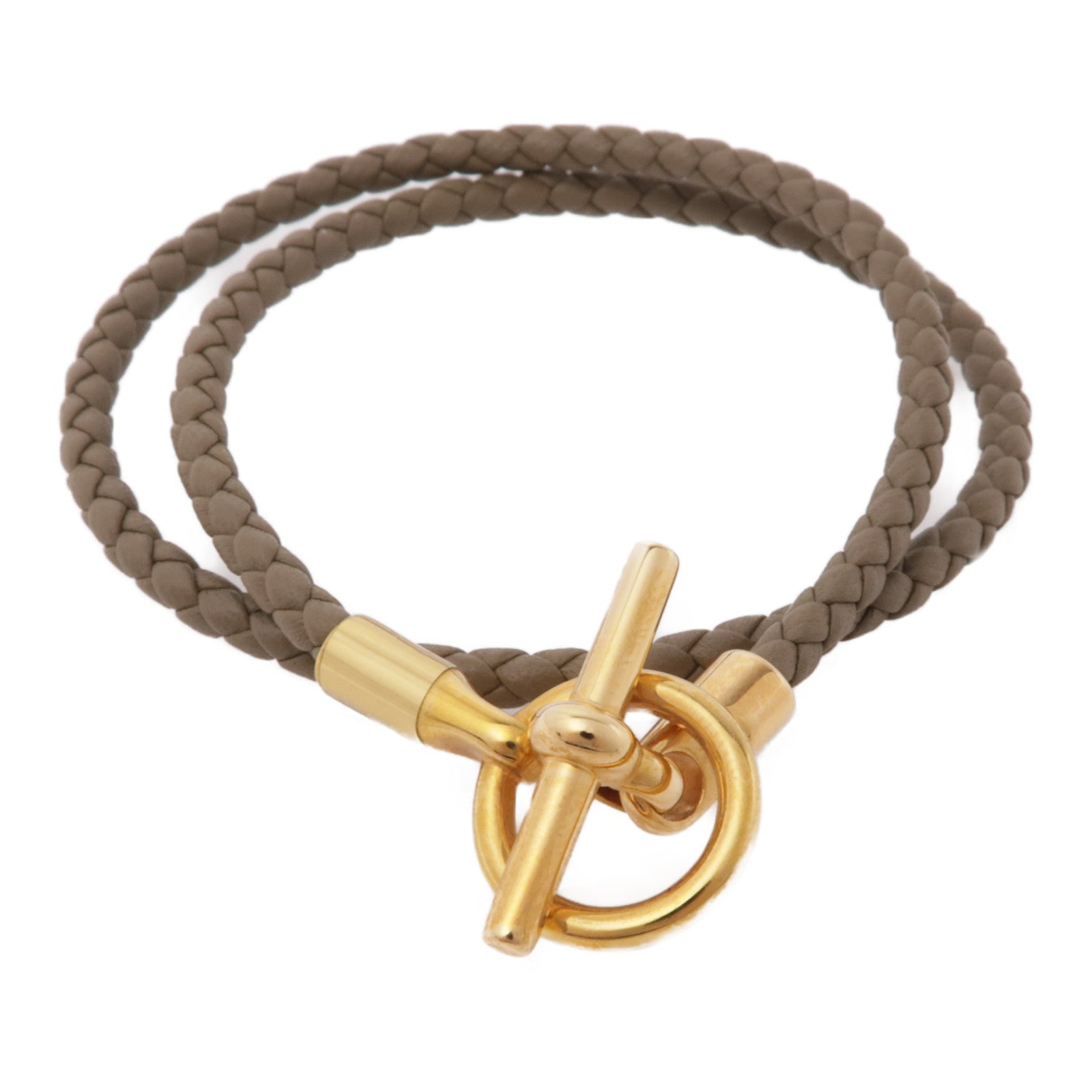 HERMES 牛皮皮革Glenan Double Tour Bracelet手鏈Etoupe/灰色