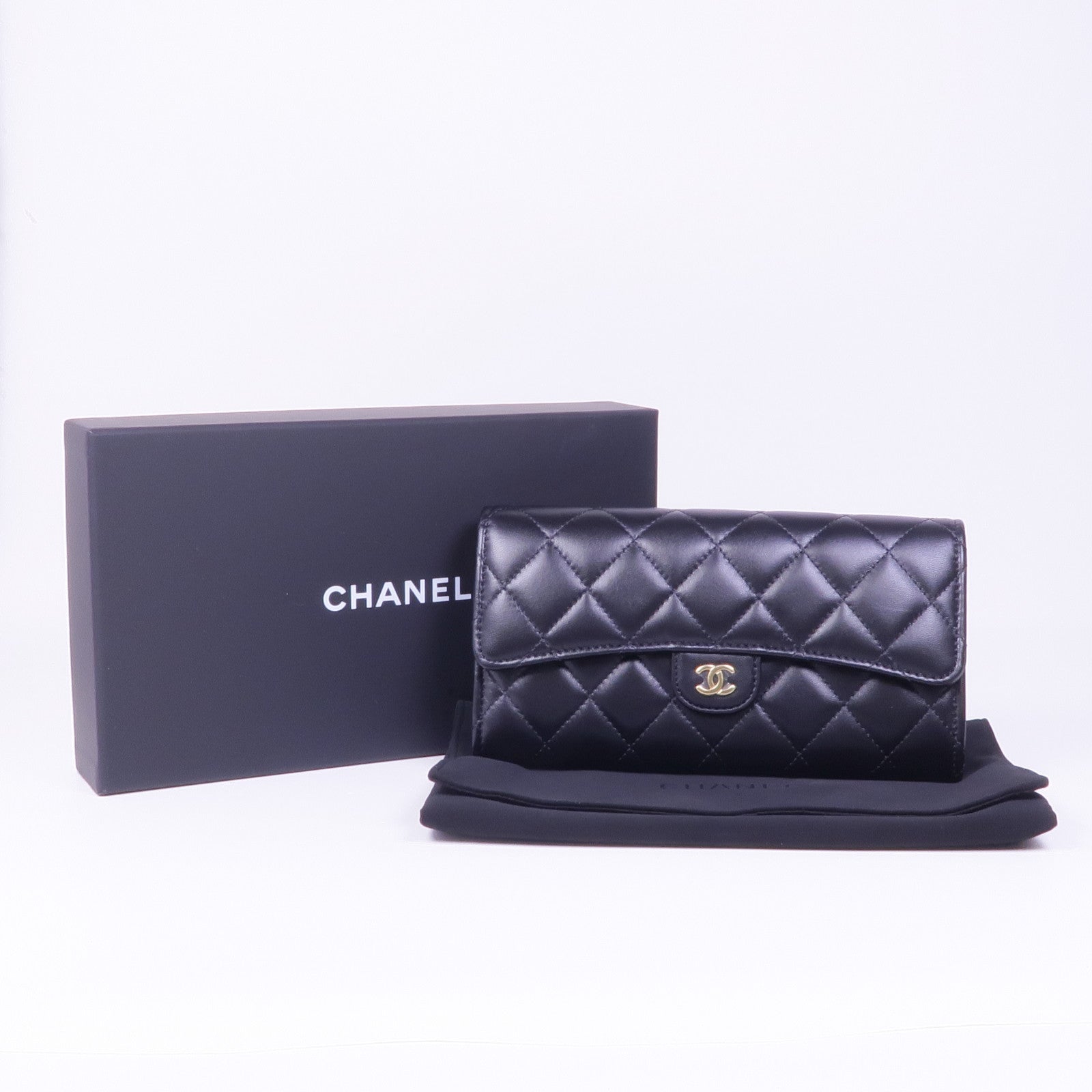 CHANEL 羊皮皮革Long Wallet金扣長錢包