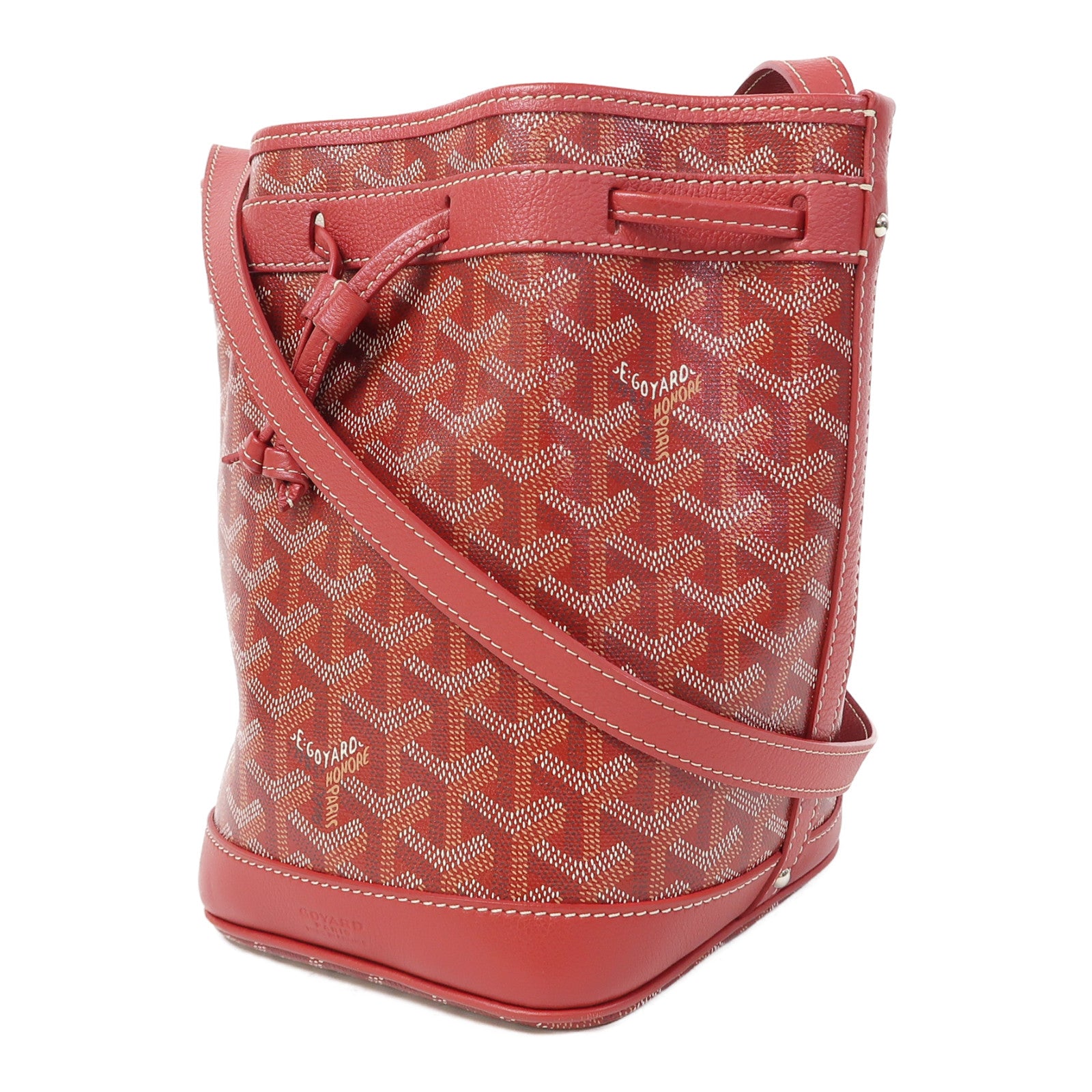 GOYARD 塗層帆布Petit Flot Bucket Bag銀扣肩背袋紅色