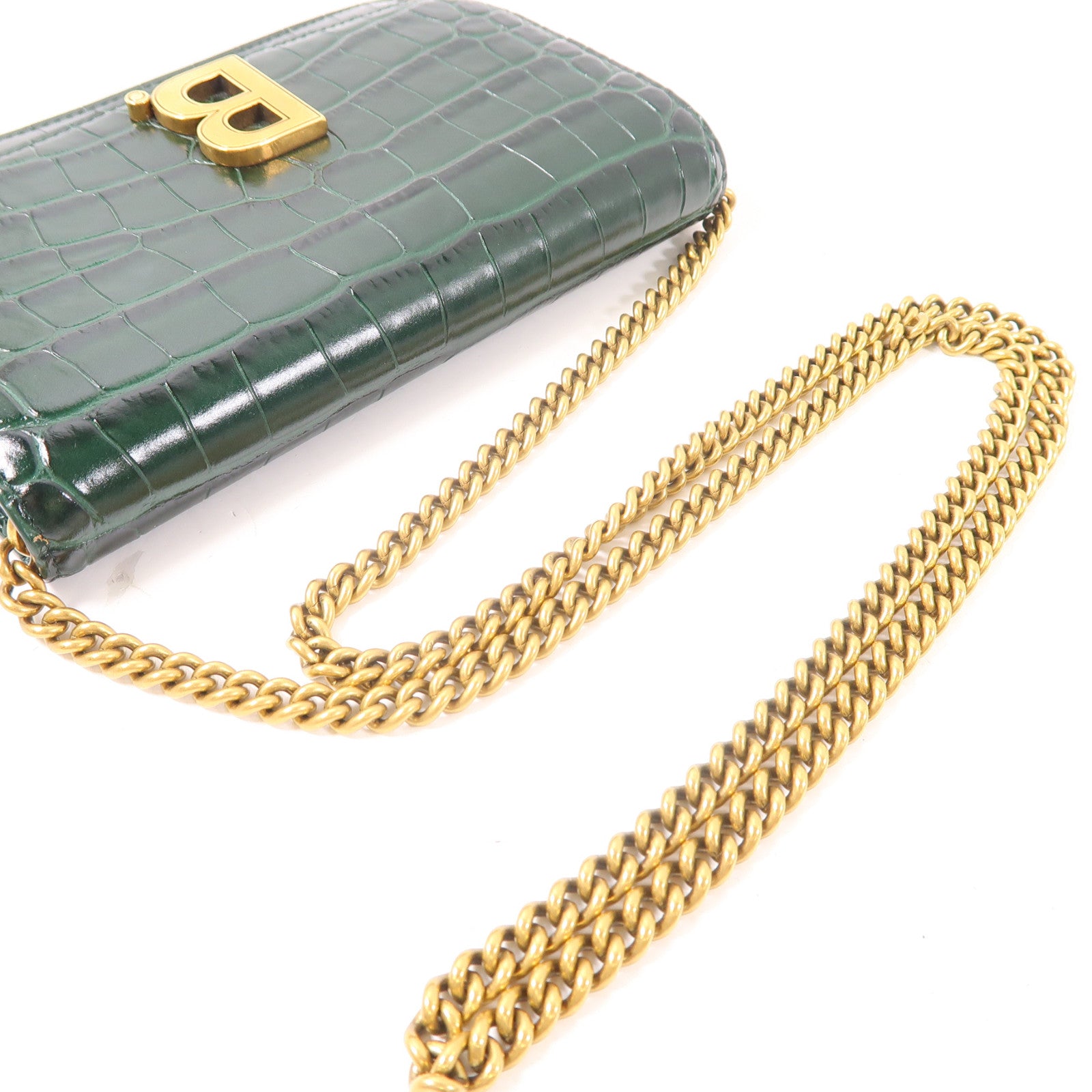 BALENCIAGA 牛皮皮革B.Chain Wallet金扣鏈帶肩背袋綠色