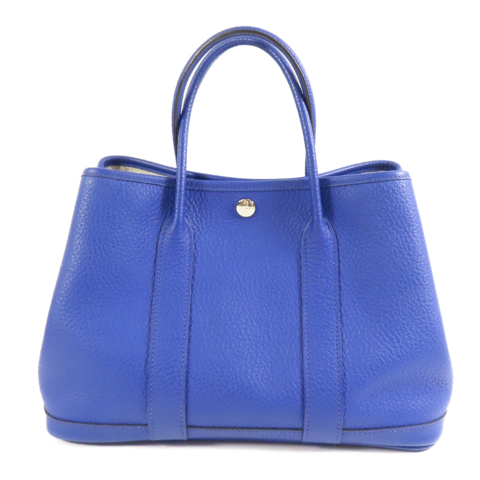 HERMES Negonda皮革Garden Party TPM銀扣手挽袋Bleu Electrique