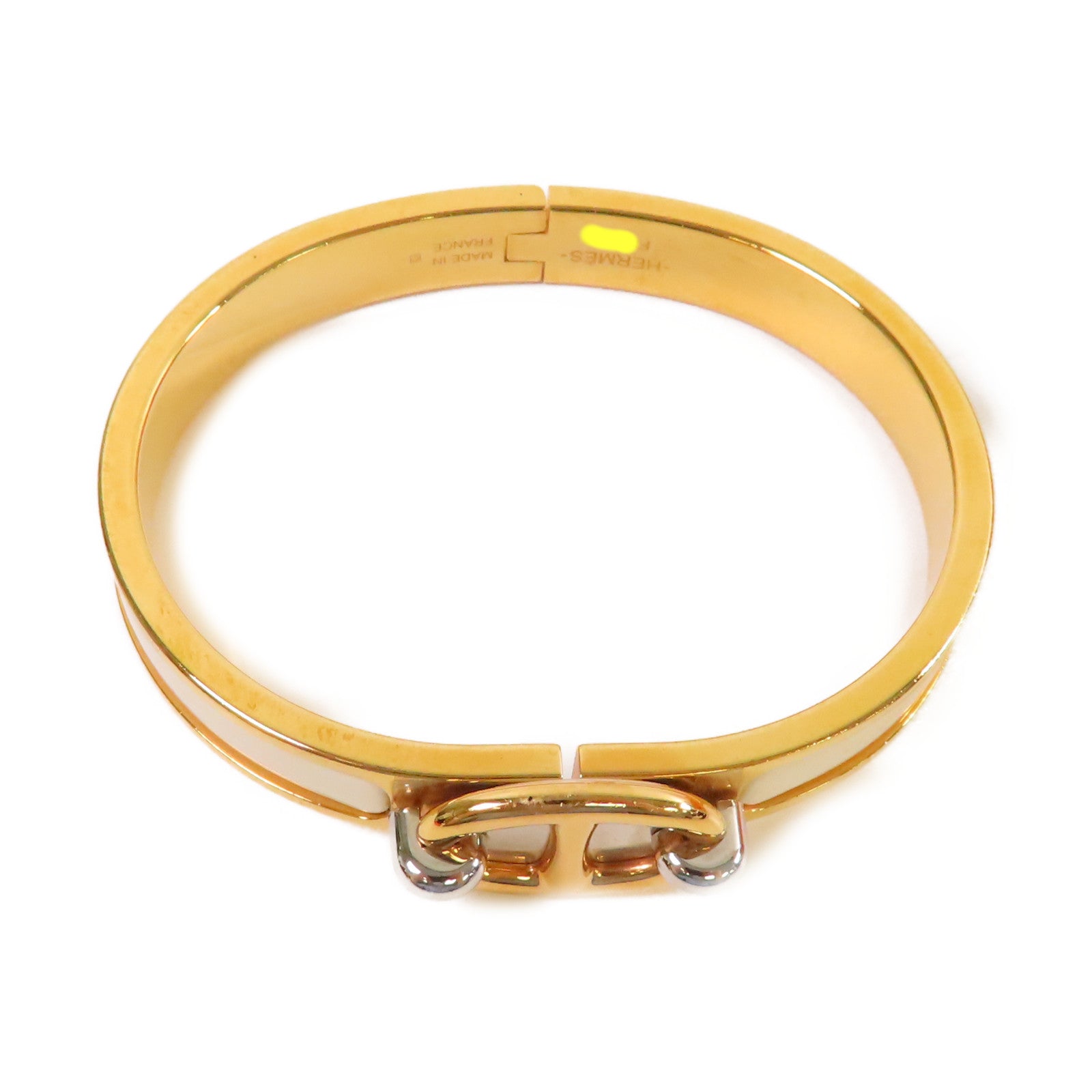 HERMES 金屬/琺瑯Mini Clic Chaine D'Ancre Bracelet金扣手鐲杏色/金色