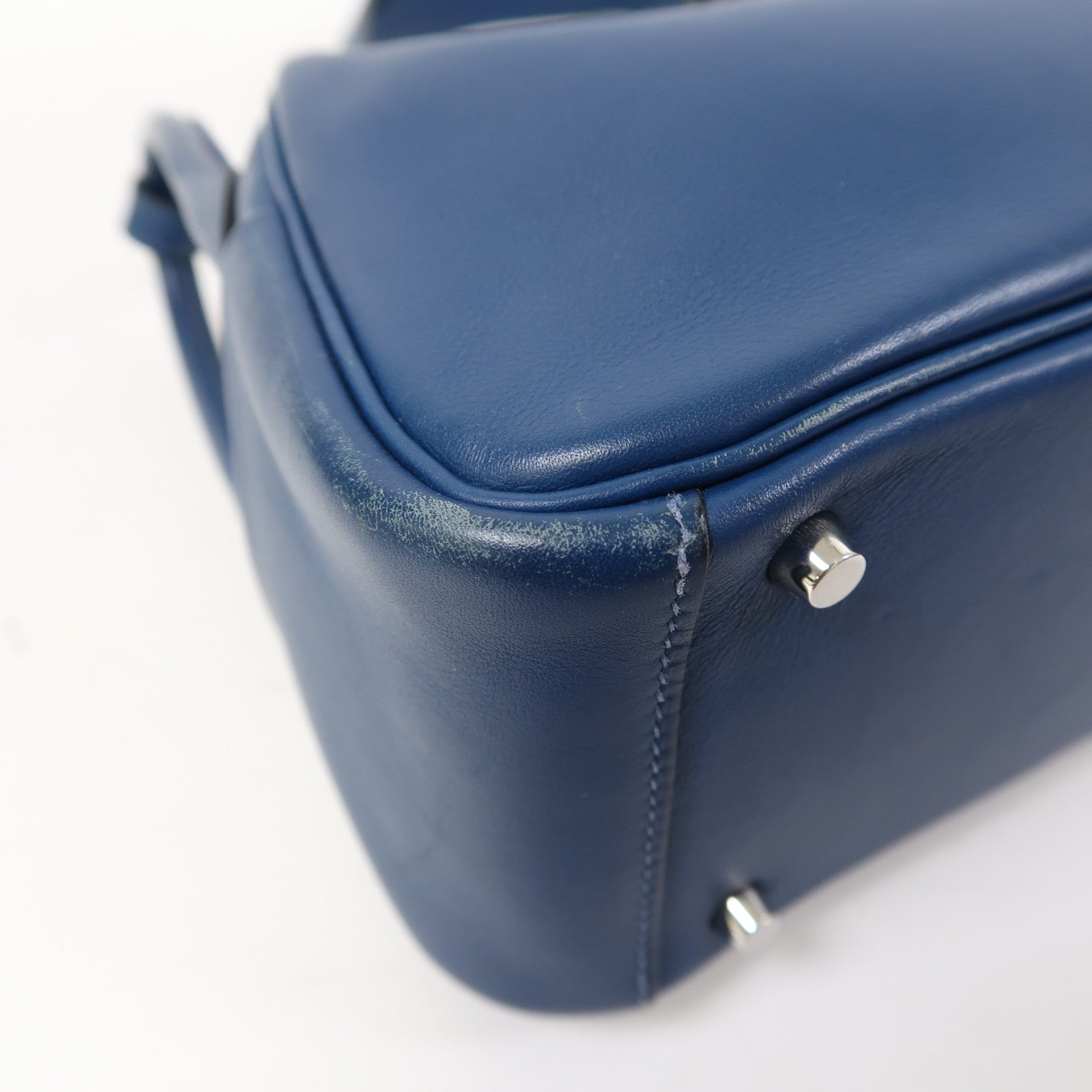 HERMES Swift皮革Mini Lindy銀扣手挽肩背兩用袋Bleu Saphir/寶石藍色