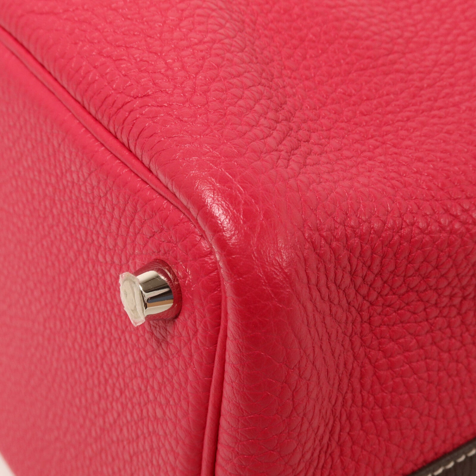 HERMES Clemence皮革Picotin PM手挽袋Rouge Sellier/Framboise