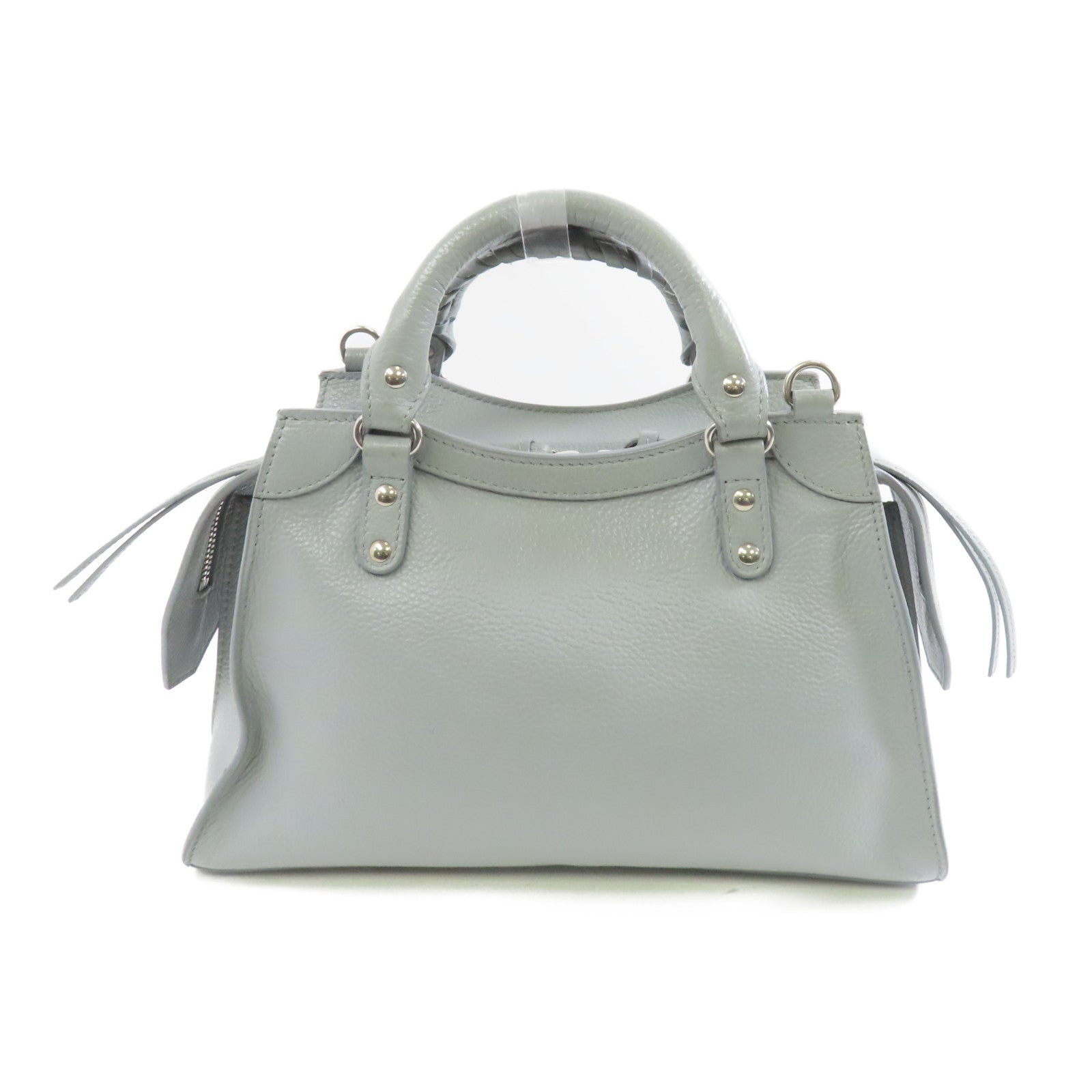 BALENCIAGA 牛皮皮革Neo Classic Mini銀扣手挽肩背兩用袋灰色
