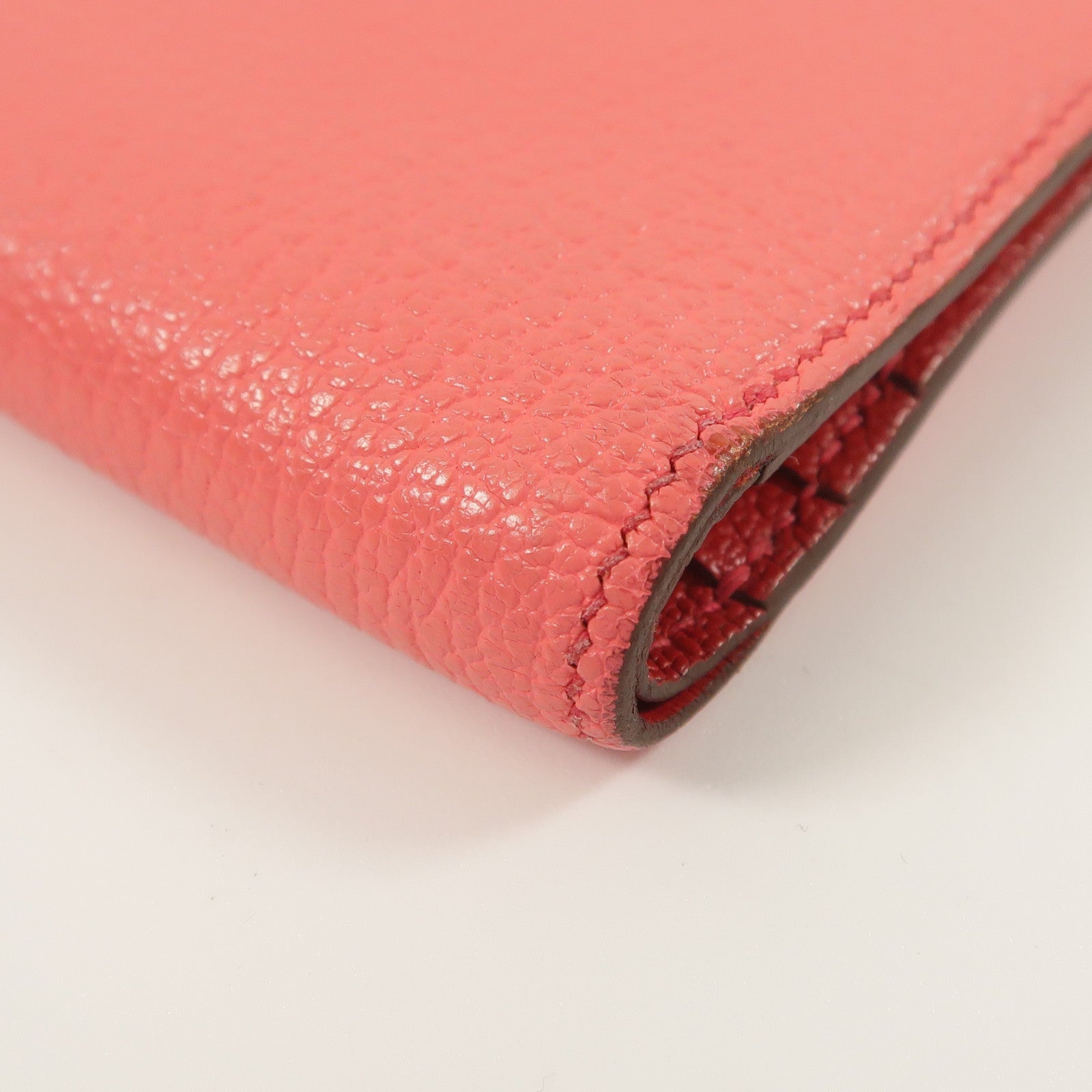 HERMES Chevre皮革Bearn Compact Wallet錢包Rose Lipstick/Rouge Casaque