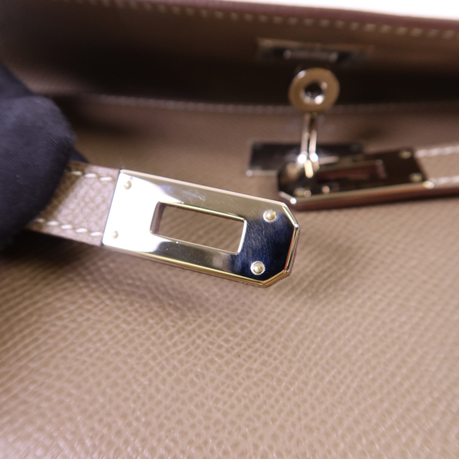 HERMES Epsom皮革Kelly Long Wallet銀扣長錢包Etoupe