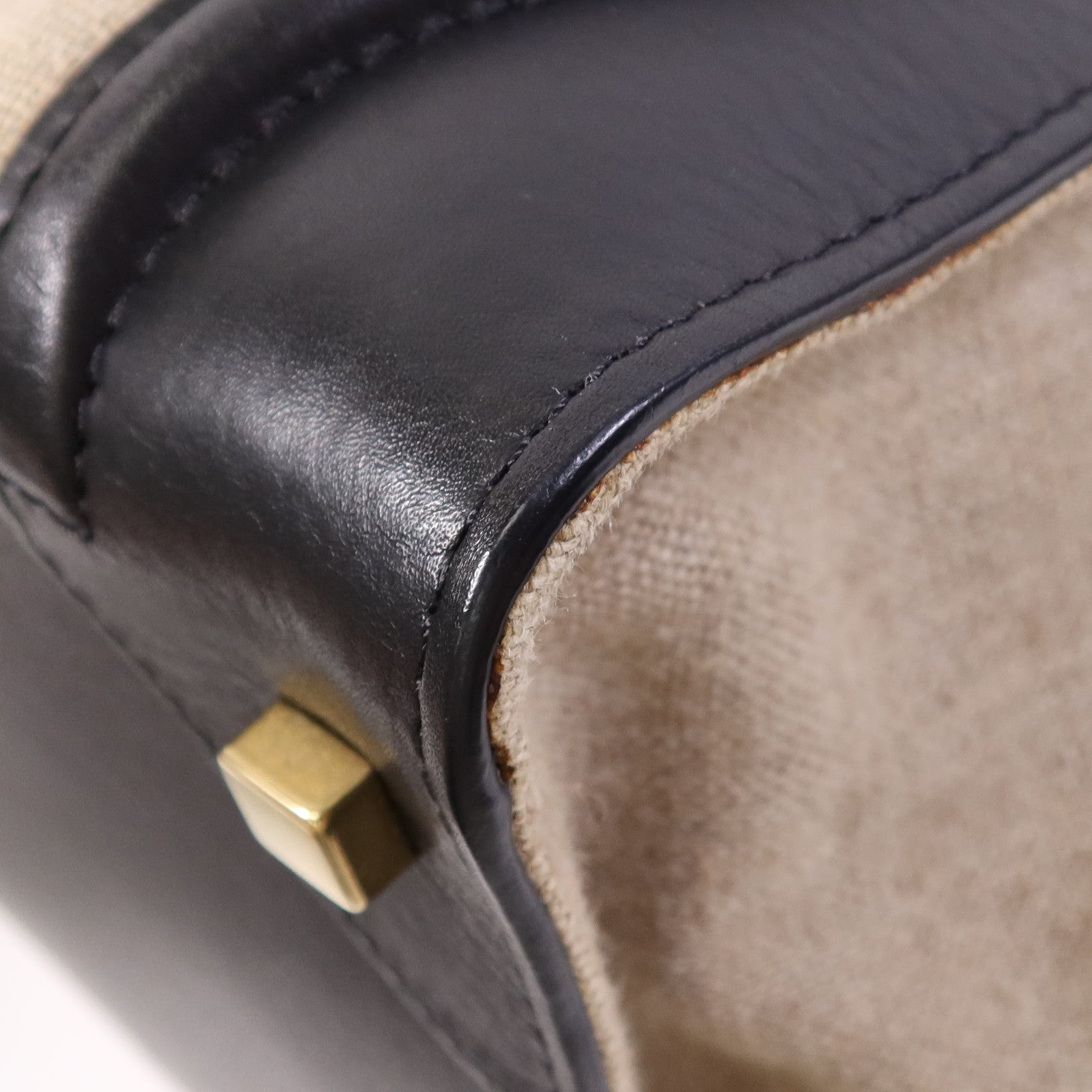 CELINE 麻質/牛皮皮革Mini Luggage金扣手挽袋