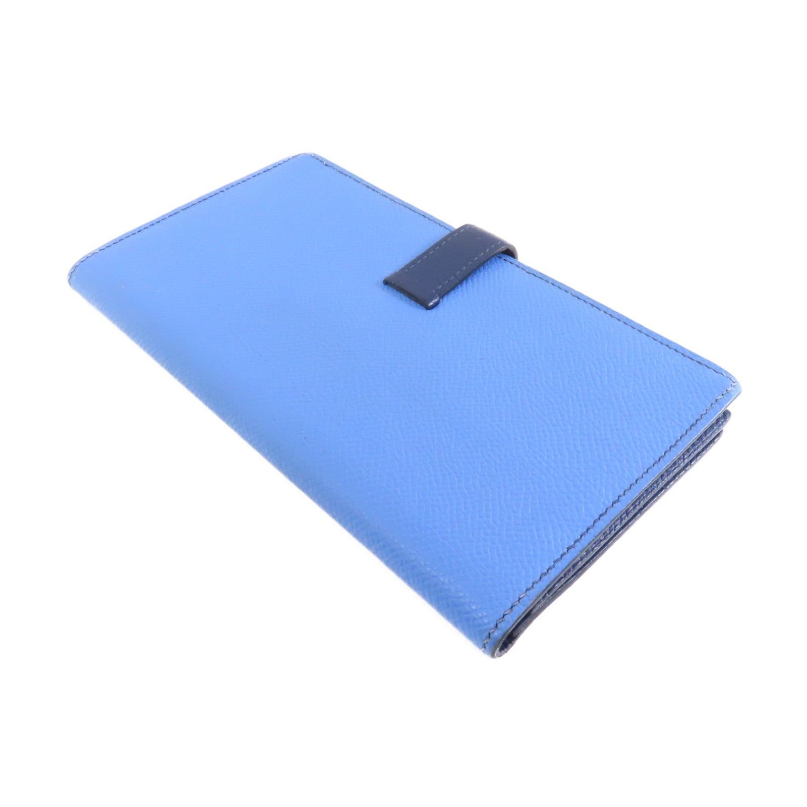 HERMES 【激減優惠】Epsom皮革Bearn Wallet銀扣長錢包Azur/Bleu Saphir藍色