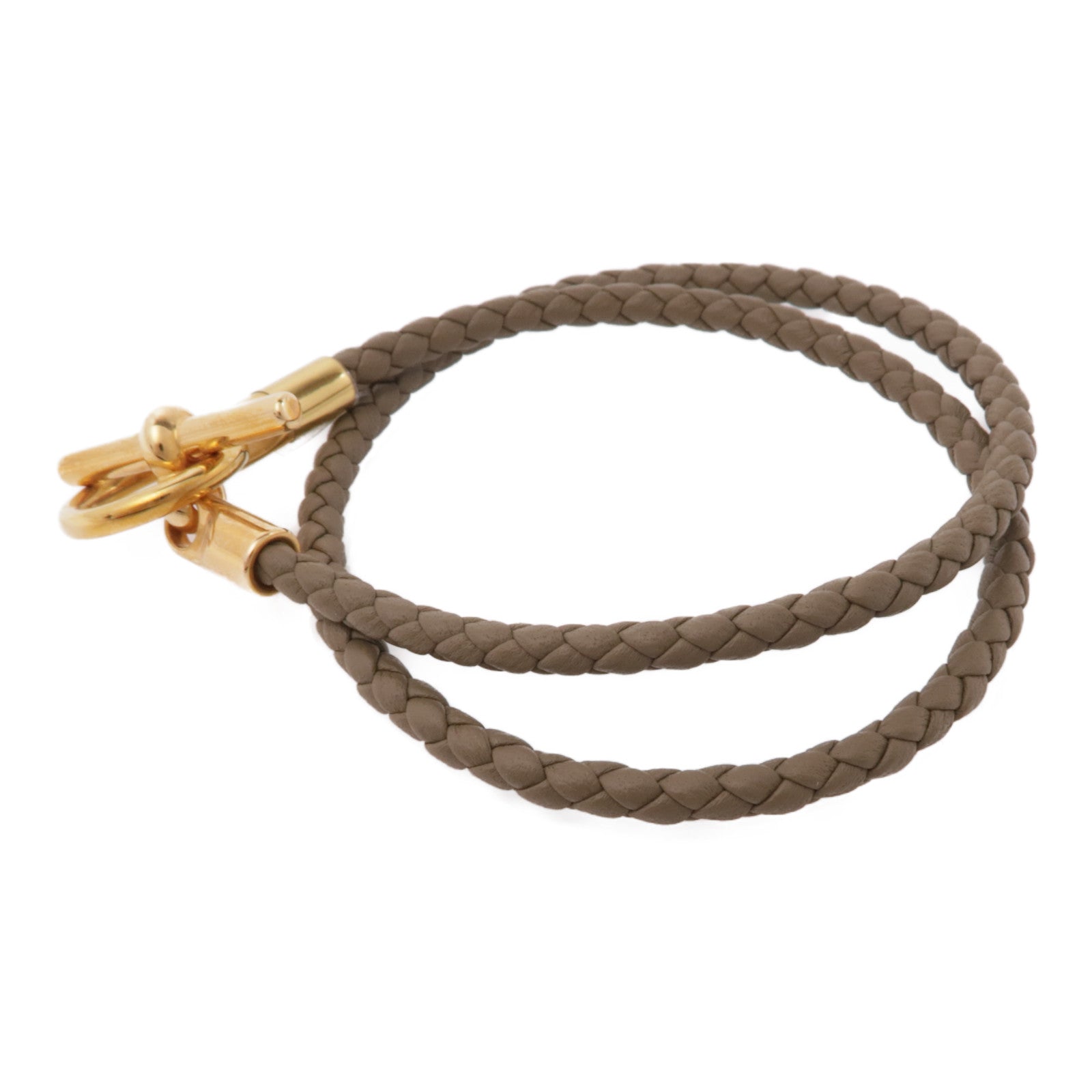 HERMES 牛皮皮革Glenan Double Tour Bracelet手鏈Etoupe/灰色
