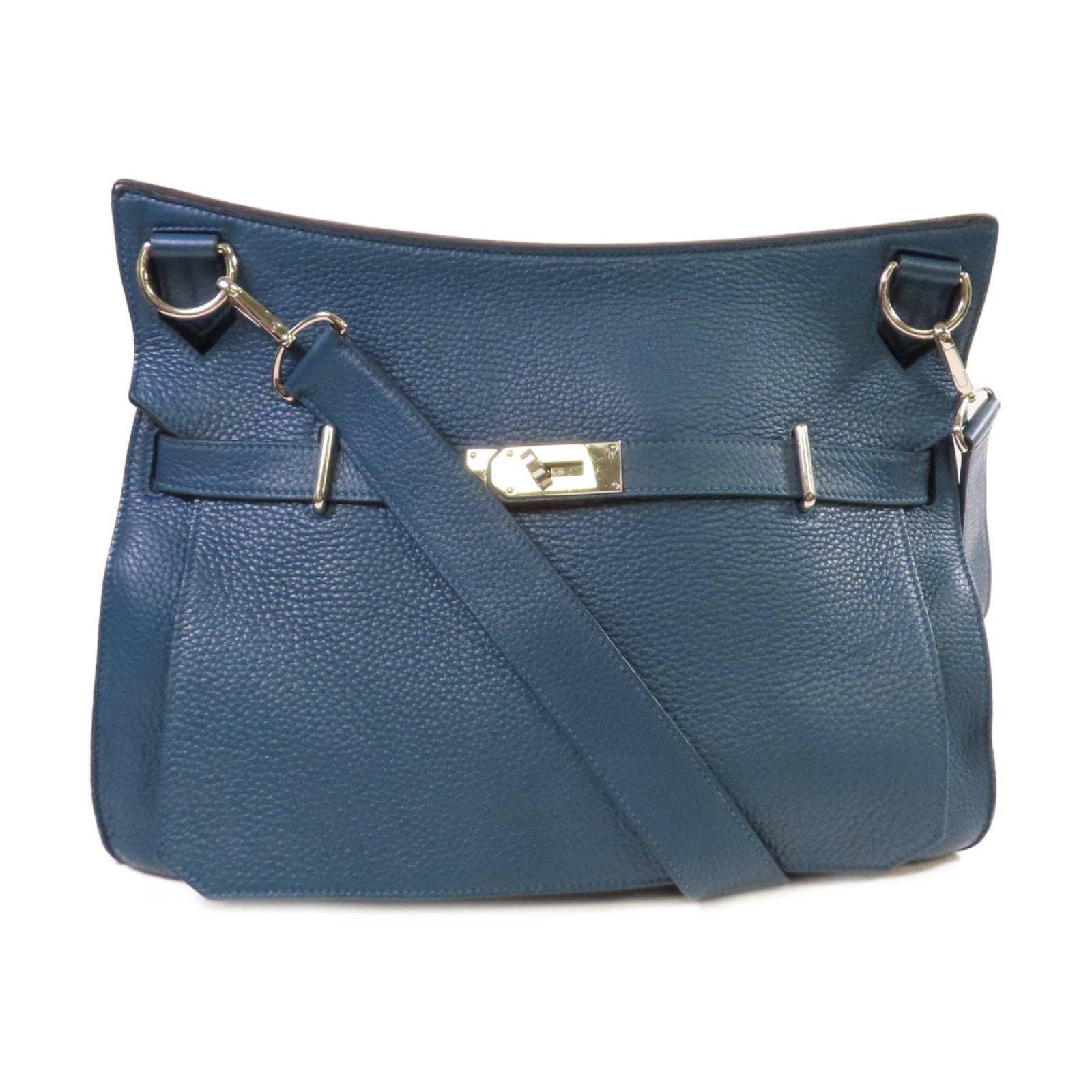 HERMES Clemence皮革Jypsiere 34 Shoulder Bag銀扣肩背袋1P Colvert鴨子藍色