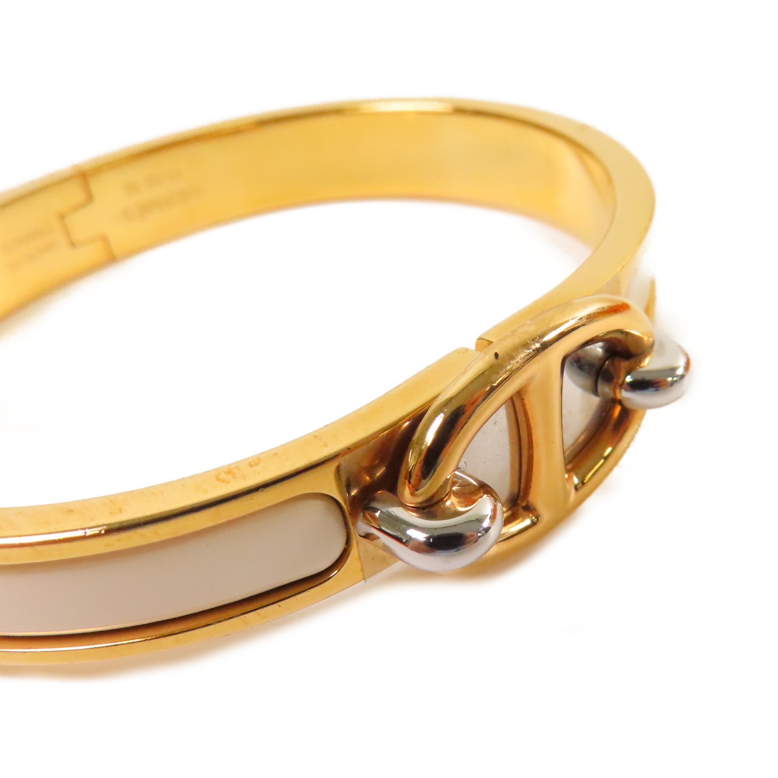 HERMES 金屬/琺瑯Mini Clic Chaine D'Ancre Bracelet金扣手鐲杏色/金色