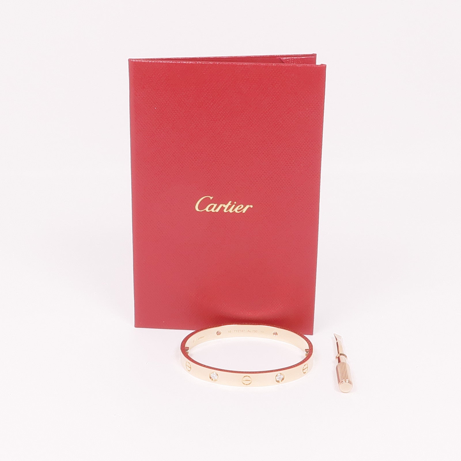 CARTIER 18K玫瑰金Love Bracelet 4 Diamonds鑽石手鐲Cartier#16