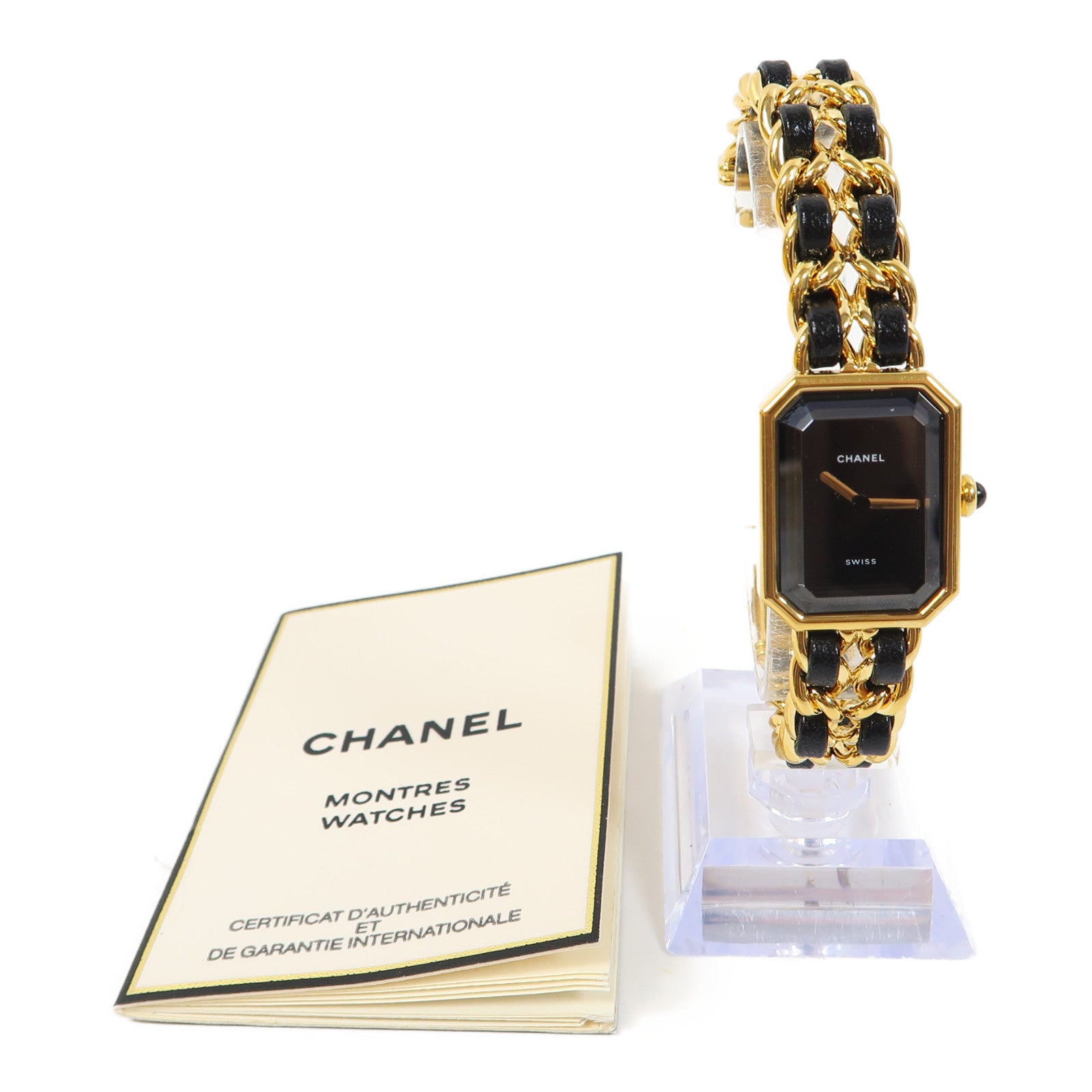 CHANEL Premiere S鍍金/皮革帶手錶石英機芯黑色
